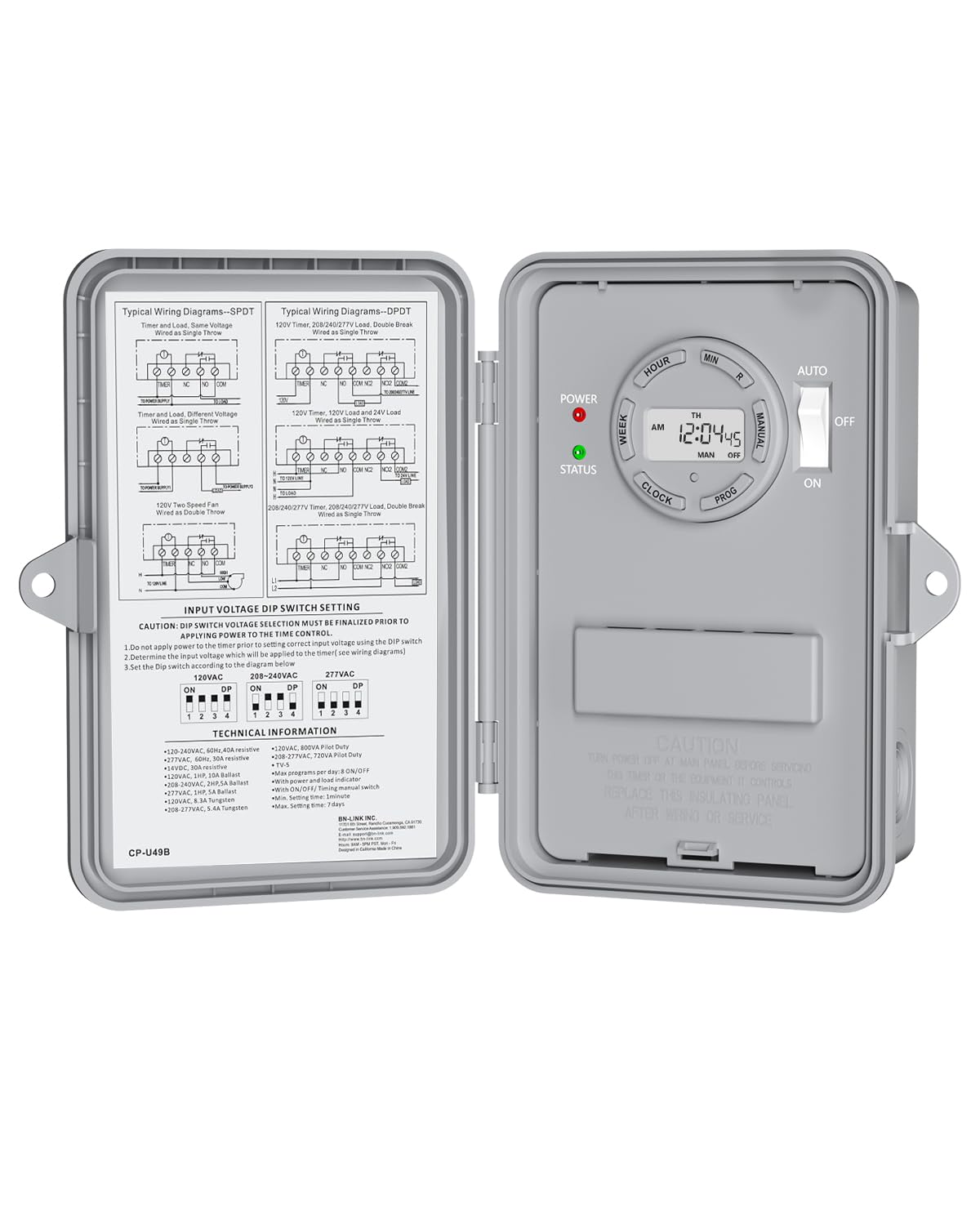 BN-LINK Pool Pump Timer, Outdoor Timer Box, Heavy Duty, 2HP 40A Max, 120, 240, 277 VAC, for Pool Pump, Water Heater, Fans, SPA, ETL Listed (Digital)