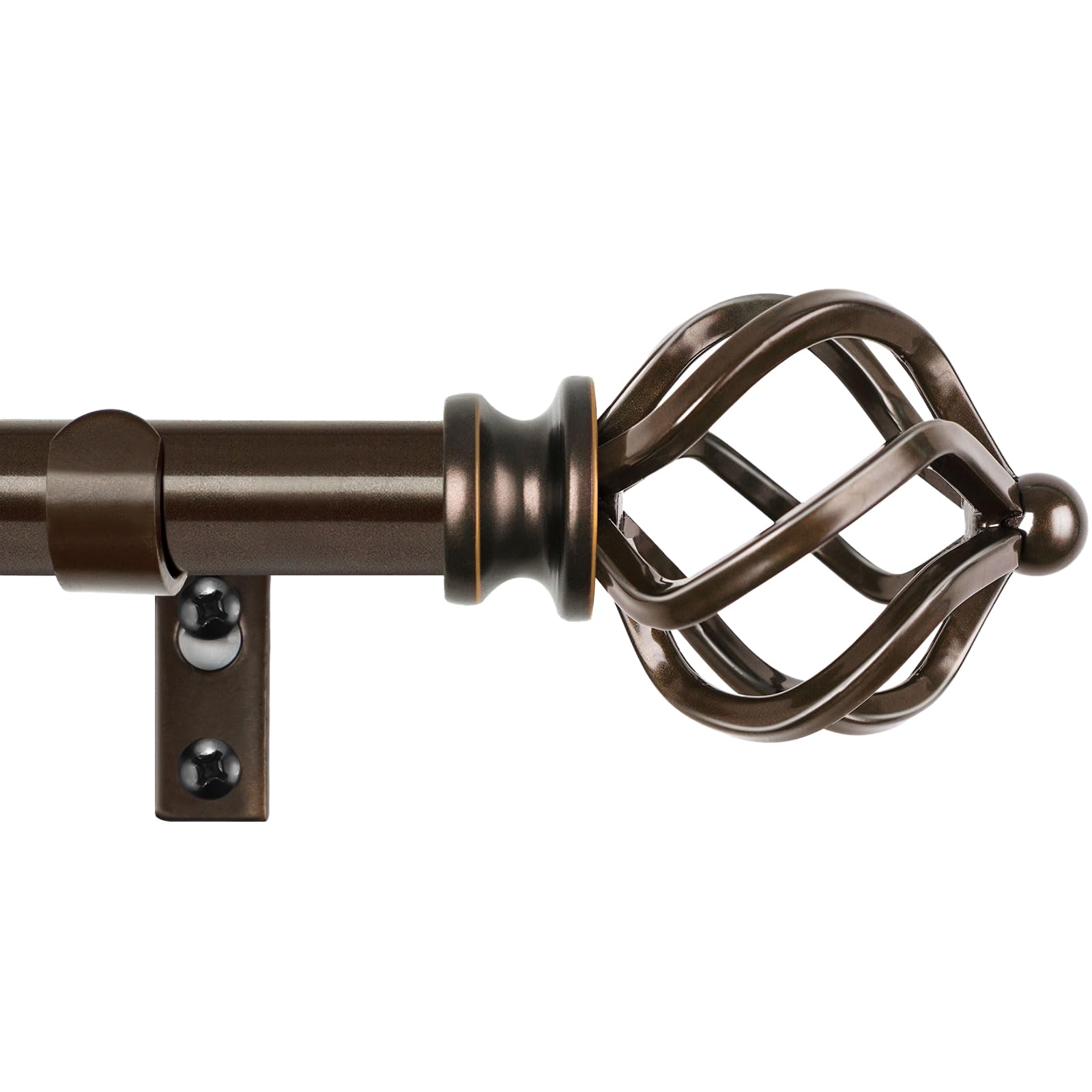KAMANINA Silver Curtain Rod 32 to 58 Inch(2.6-4.8ft), Adjustable Curtain Rods for Windows 28 to 48 Inch, 3/4 Inch Splicing Drapery Rods with Twisted Cage Finial