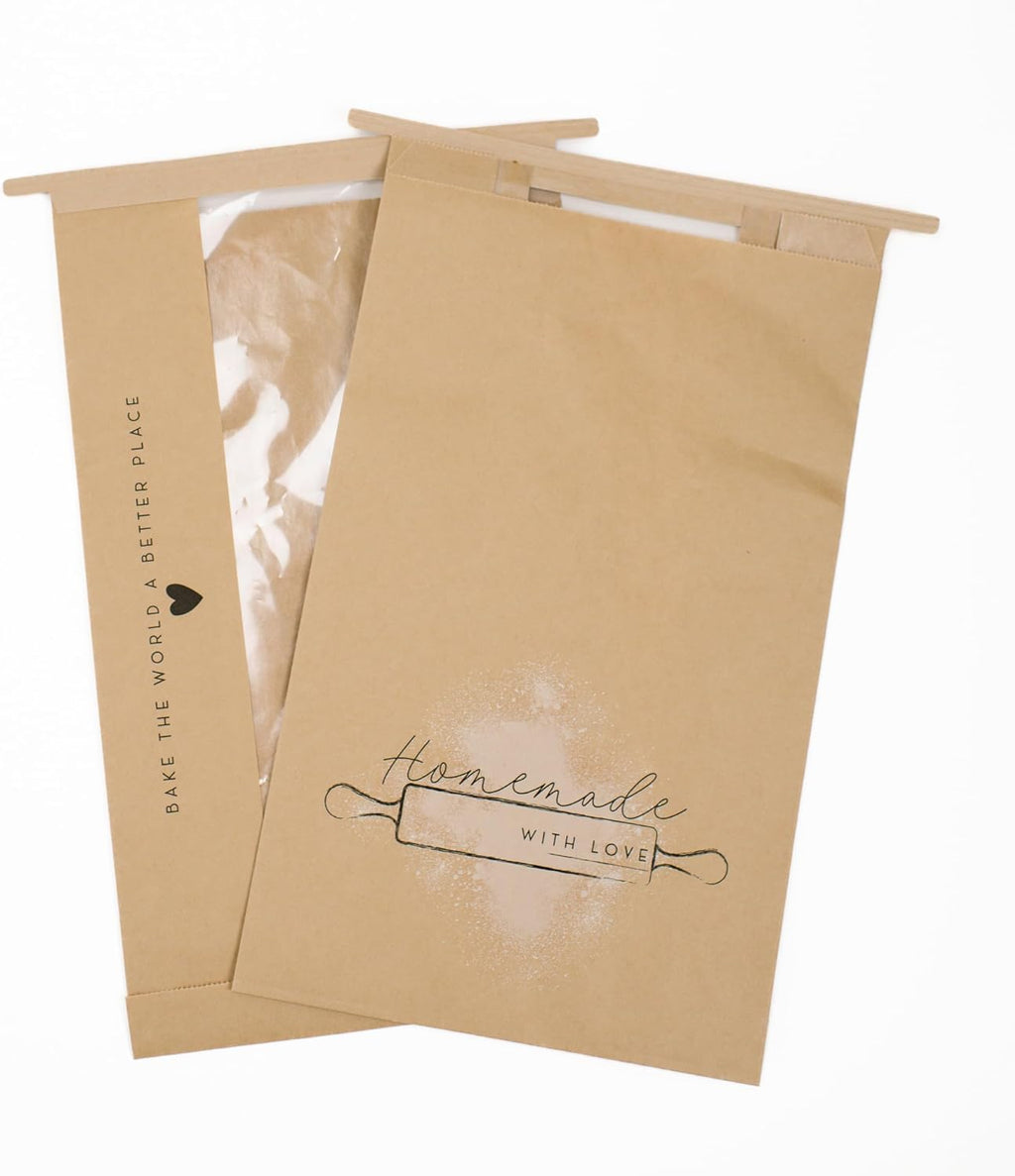 50 pk Paper Bread Bags for Homemade Bread Gift Giving | Kraft Paper Bread Loaf Bags with Window | Sourdough Bread Bags for Gifting | Tin Tie Tab | Cookies | Bakery | Treat Packaging | Home Kitchen