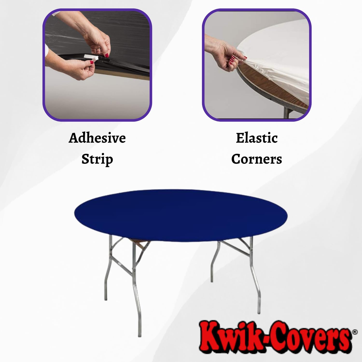 Kwik-Covers 60" Round Fitted Plastic Table Covers, 5 Pack (Black)