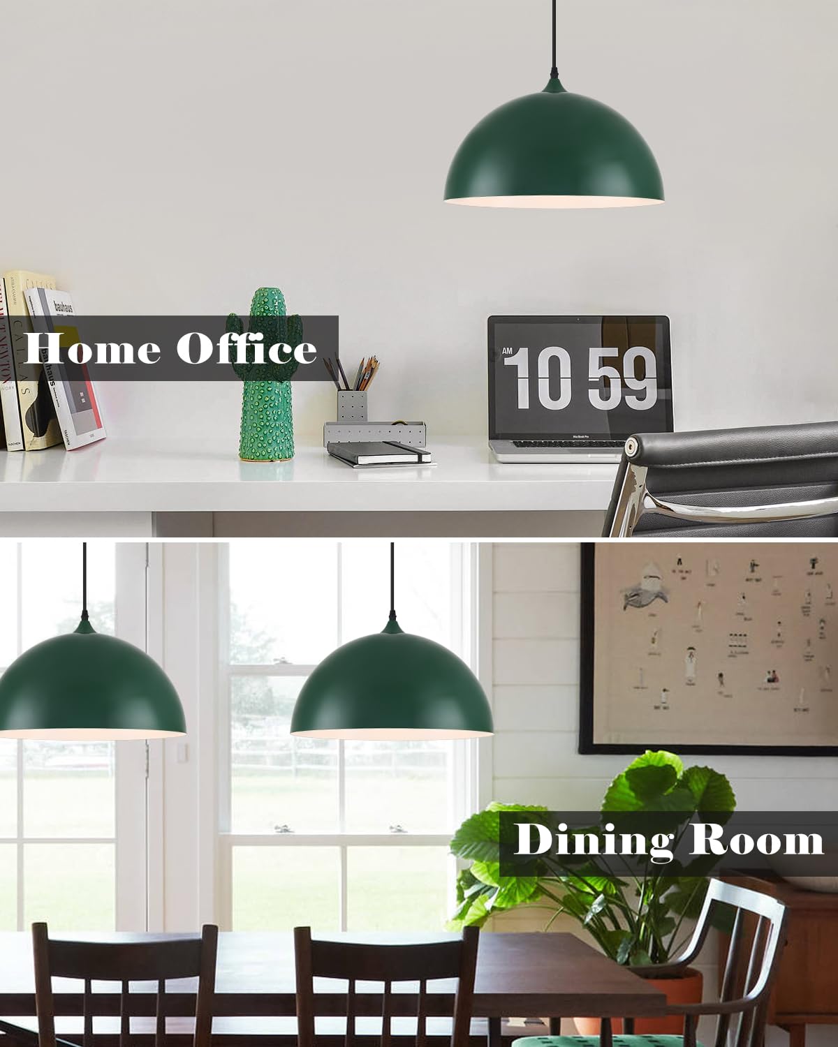 White Pendant Lights, 11.8 inch Pendant Lights Kitchen Island, Farmhouse Pendant Light Fixtures (White Inside), Industrial Pendant Lighting for Dining Room, Bedroom, Hallway (1 Pack)