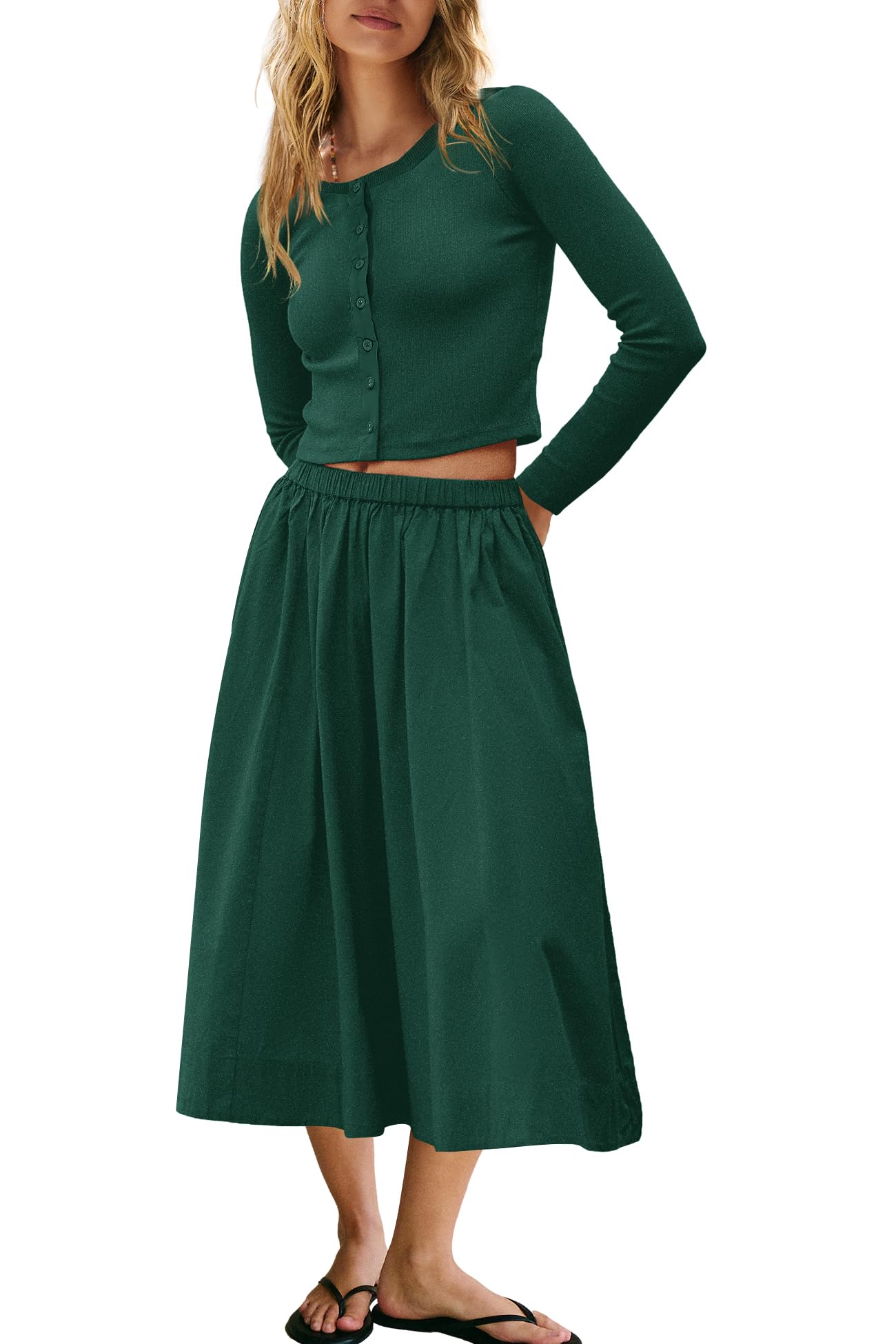 Panadila Womens 2 Piece Lounge Sets Matching Vacation Outfits Ribbed Button Down Cardigan and Elastic Waist Skirt Sets