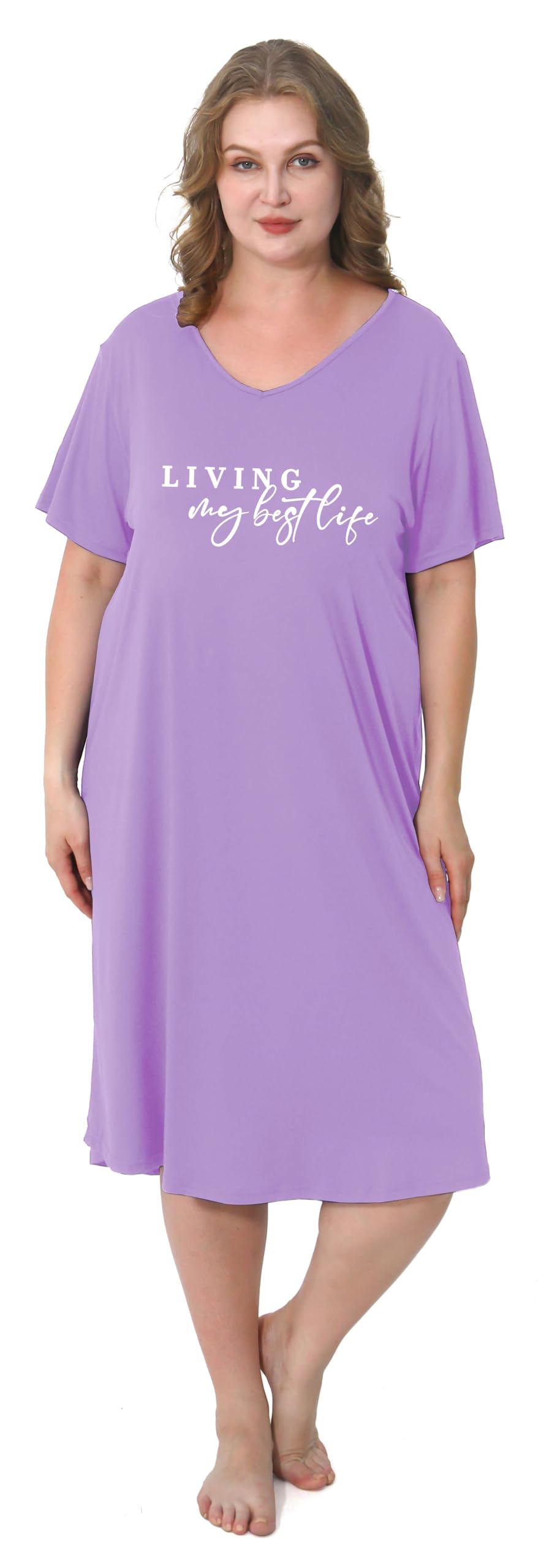 3 Pack Plus Size Women's Nightgown Soft Print Nightshirts for Women Short Sleeve Sleepwear