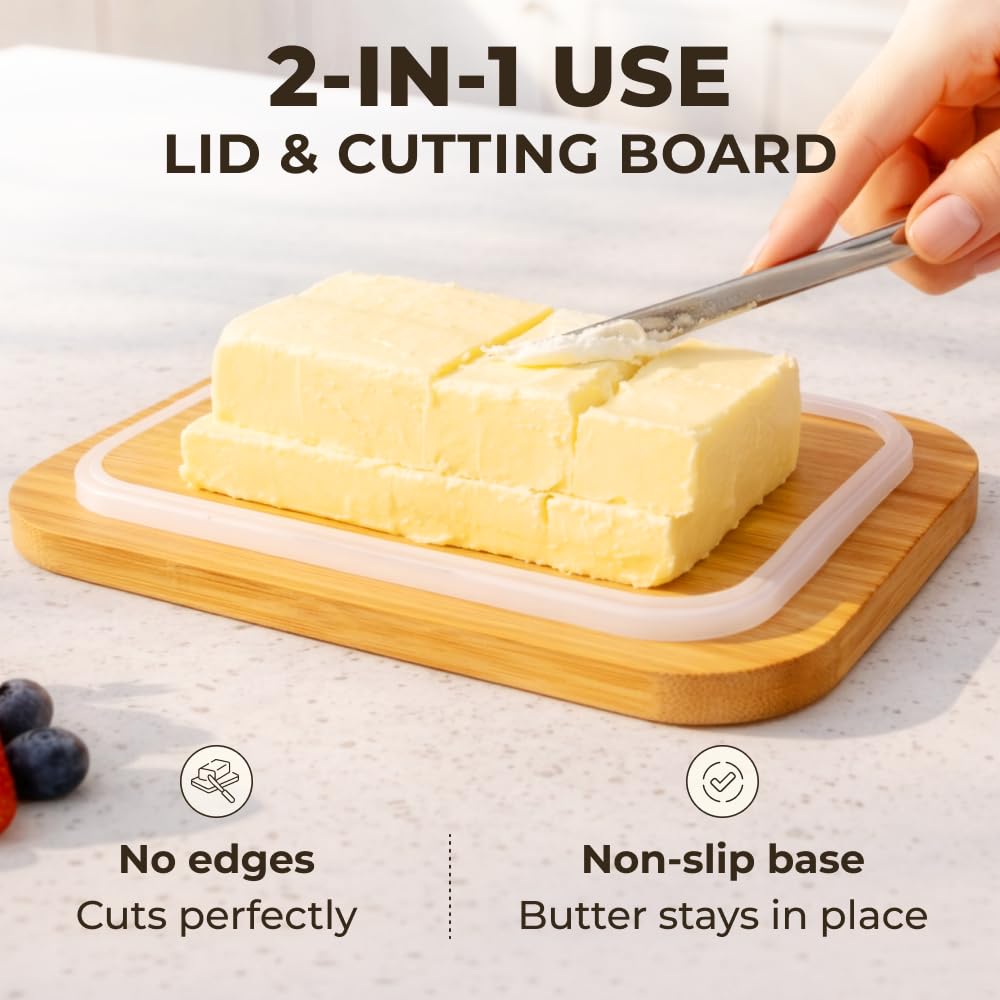 White Butter Dish with Lid for Countertop & Refrigerator - Unbreakable Metal Butter Keeper, Large Butter Container for Fridge, Butter Holder, Butter Tray, Butter Storage for Counter, Mantequillera