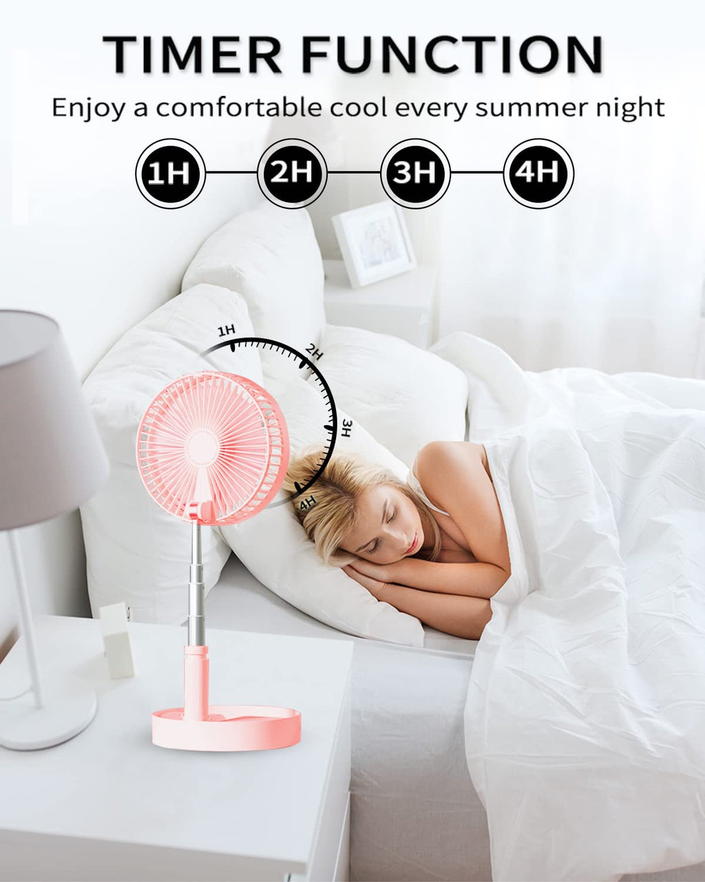 UN UNITEDTIME Portable Fan Foldable Rechargeable [Remote Control ] Battery Operated Foldaway Standing Pedestal Collapsible Fan, 4 Speed, Timer for Camping Travel, Bedroom (Black)
