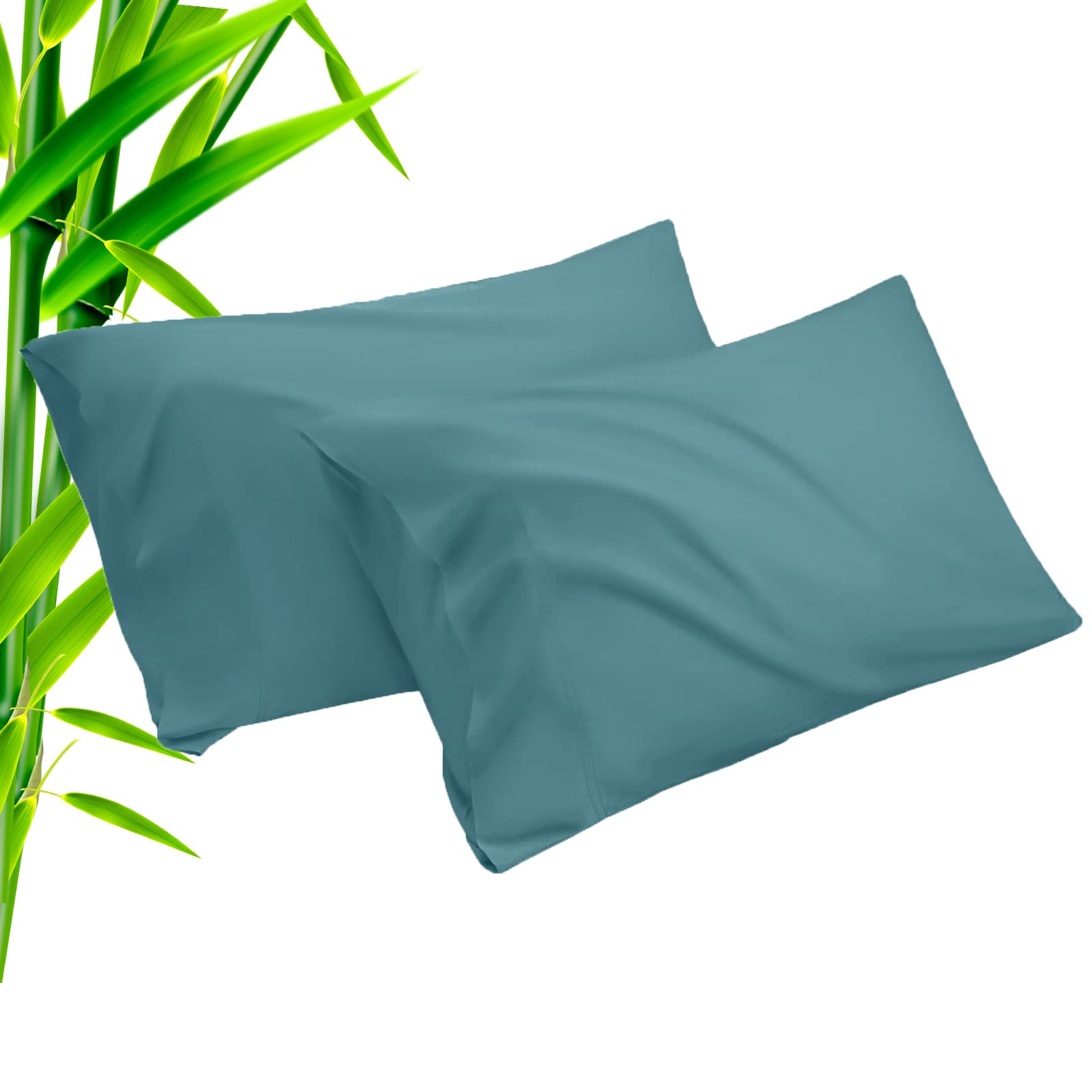 Pillow Cases Standard Size 2 Pack, Bamboo Rayon Cooling Pillowcases with Envelope Closure, Cool Breathable Pillow Case for Hot Sleepers & Night Sweats, 20x26 inches, Aqua Blue