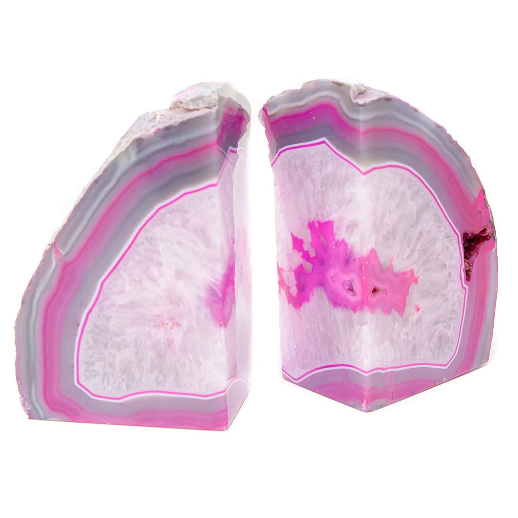 JIC Gem Black Agate Geode Bookends 2-3 Lbs Anti-Slip Rubber Pads Heavy Duty | 1Pair Natural Black Agate Crystal Decor for Shelves & Desk, Unique Small Stone Book Holder Gift for Office & Home Decoration