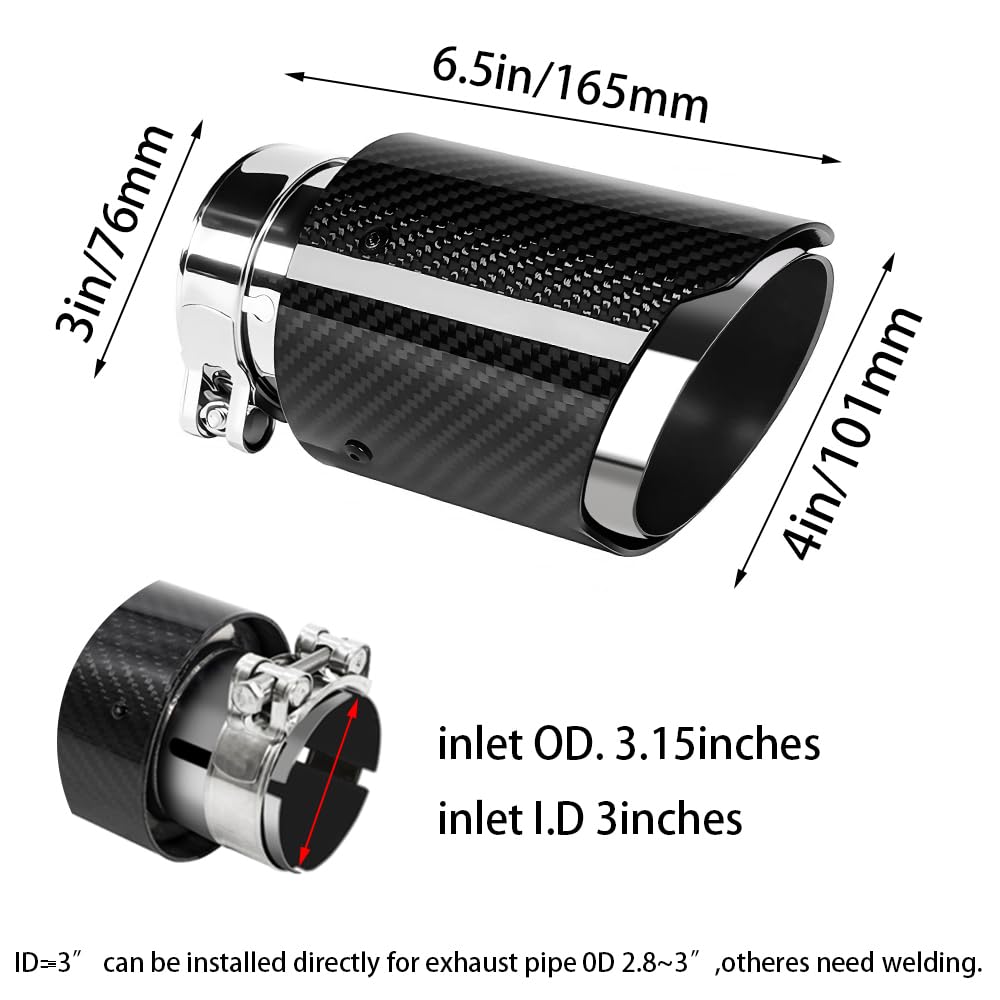 2"Inlet 3"Outlet Car Exhaust Tips Carbon Fiber Tailpipe Exhaust Pipe Tail Throat Tail Pipe Burnt Need Height>3.5 Inch Widht>3.5 Inch