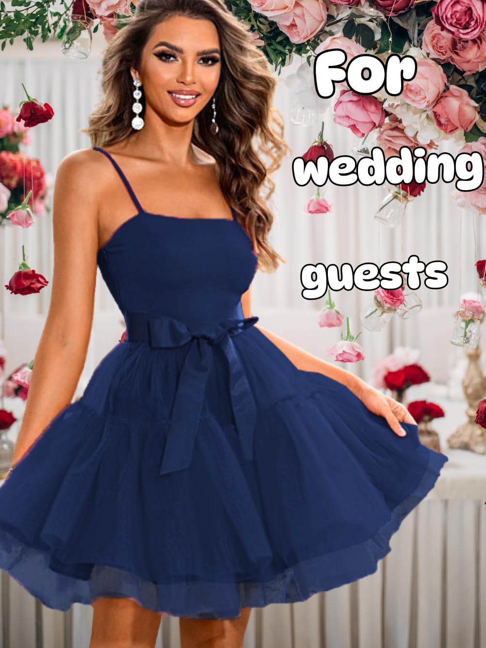 Kaei&Shi Poofy Short Tulle Dress,Spaghetti Strap Semi Formal Dresses for Women,Elegant Birthday Outfit Homecoming Cocktail