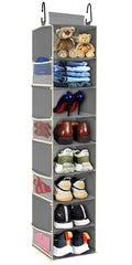 Large-Sized Hanging Shoe Organizer 8-Shelf, Hanging Closet Organizer with 8 Side Pockets, Wider Hanging Shelves for Storage Shoes Clothes 9" W × 11.8" D× 48" H, Beige.