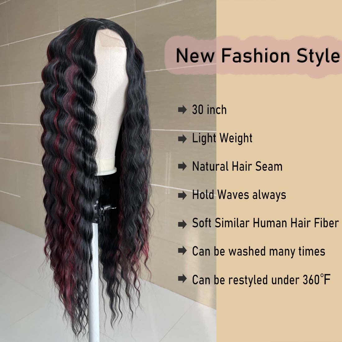 INSTASTYLE 30 Inch Synthetic Curly Wigs for Women Long Black Hair Wig Lace Front 4" Simulated Scalp Natural Loose Deep Wave Crimps Curls Wig As Hair Replacement Wigs 1B