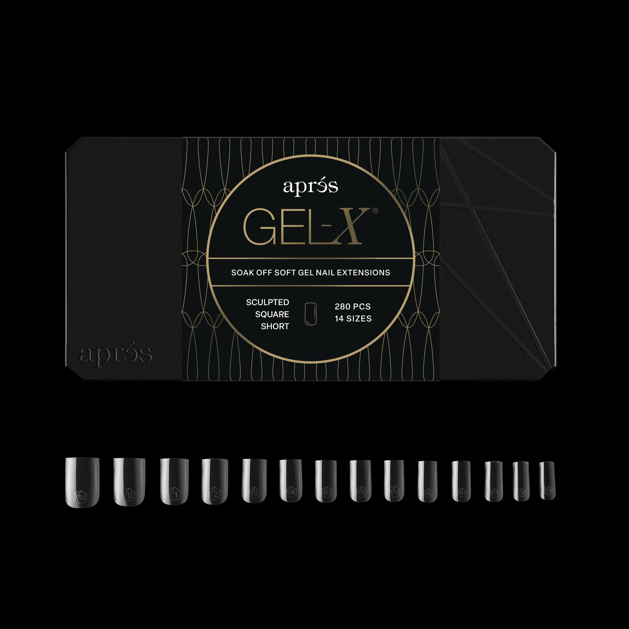 Aprés Gel-X® Square Box of Nail Tips | 280 Gel-X Tips, Soft Tips, 14 Sizes 00-9 | Half-sizes Included (Natural Square Medium, 280 Count)
