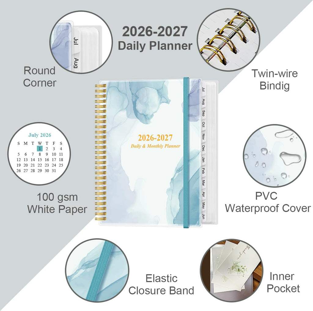 2026-2027 Daily & Monthly Planner - One Page Per Day, Daily Planner from July 2026 to June 2027, Planner 2026-2027 with 12 Monthly Tabs, 6.4" x 8.5", Black