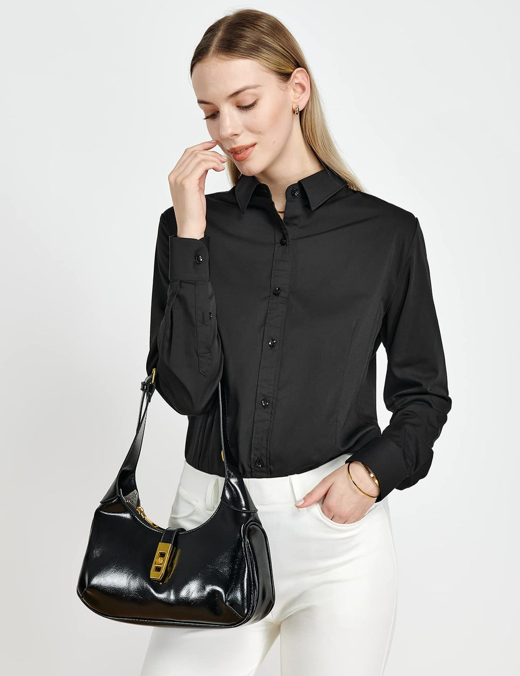 Tapata Womens Bodysuit Blouse Button Down One-Piece Long Sleeve Solid Office Work Shirt Casual Tops