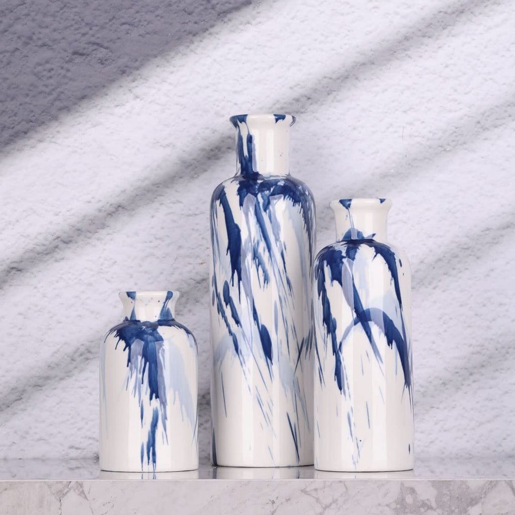 Ceramic Vase Set - 3 Ceramic Small Vases, Farmhouse Country Flower Vase Home Decor, Living Room Decoration, Table Decoration, Fireplace Decor, and Entrance Decorations Centerpieces