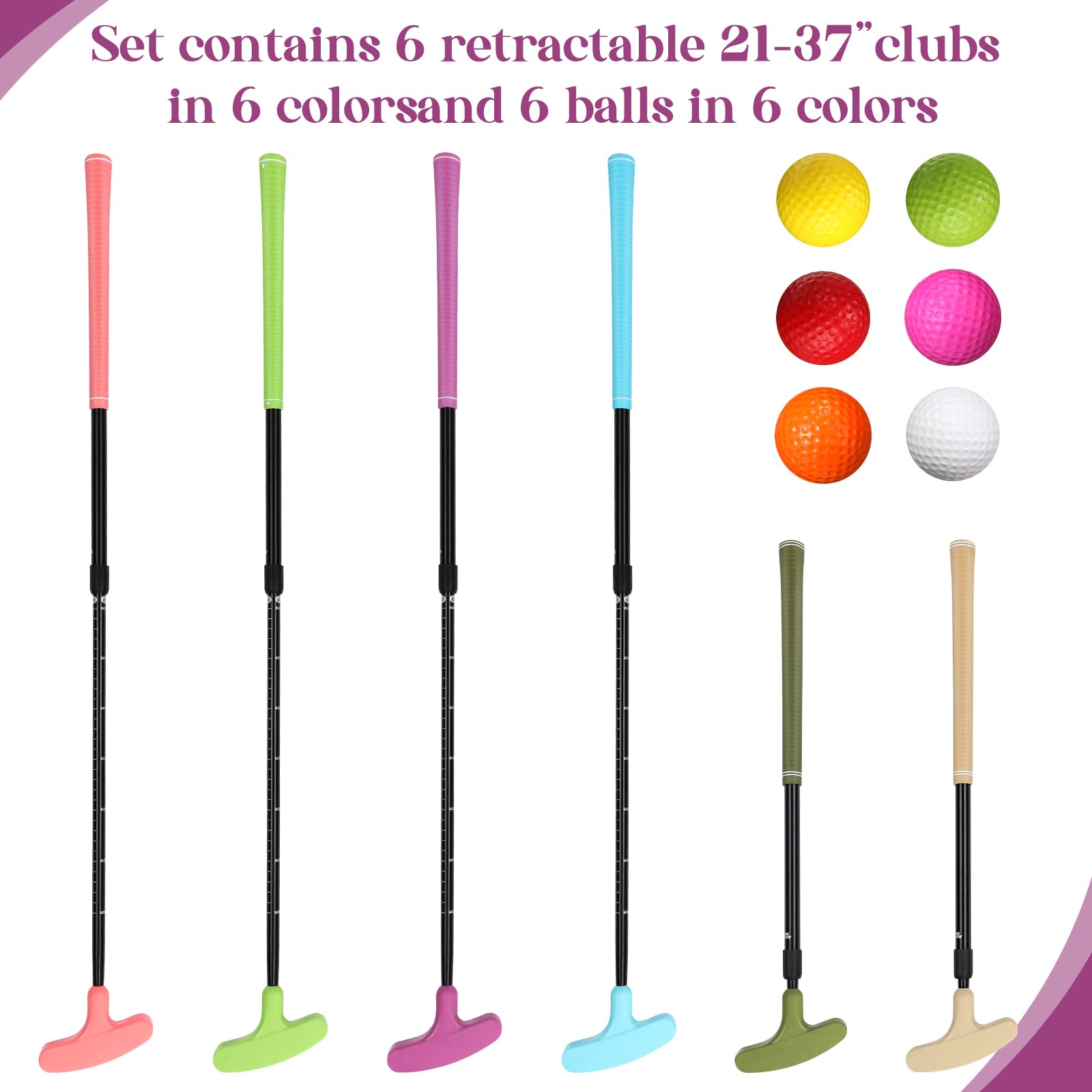 Wettarn 6 Set Golf Putters for Men and Women Two Way Mini Golf Putter with 6 Balls for Right or Left Handed Golfers Adjustable Length