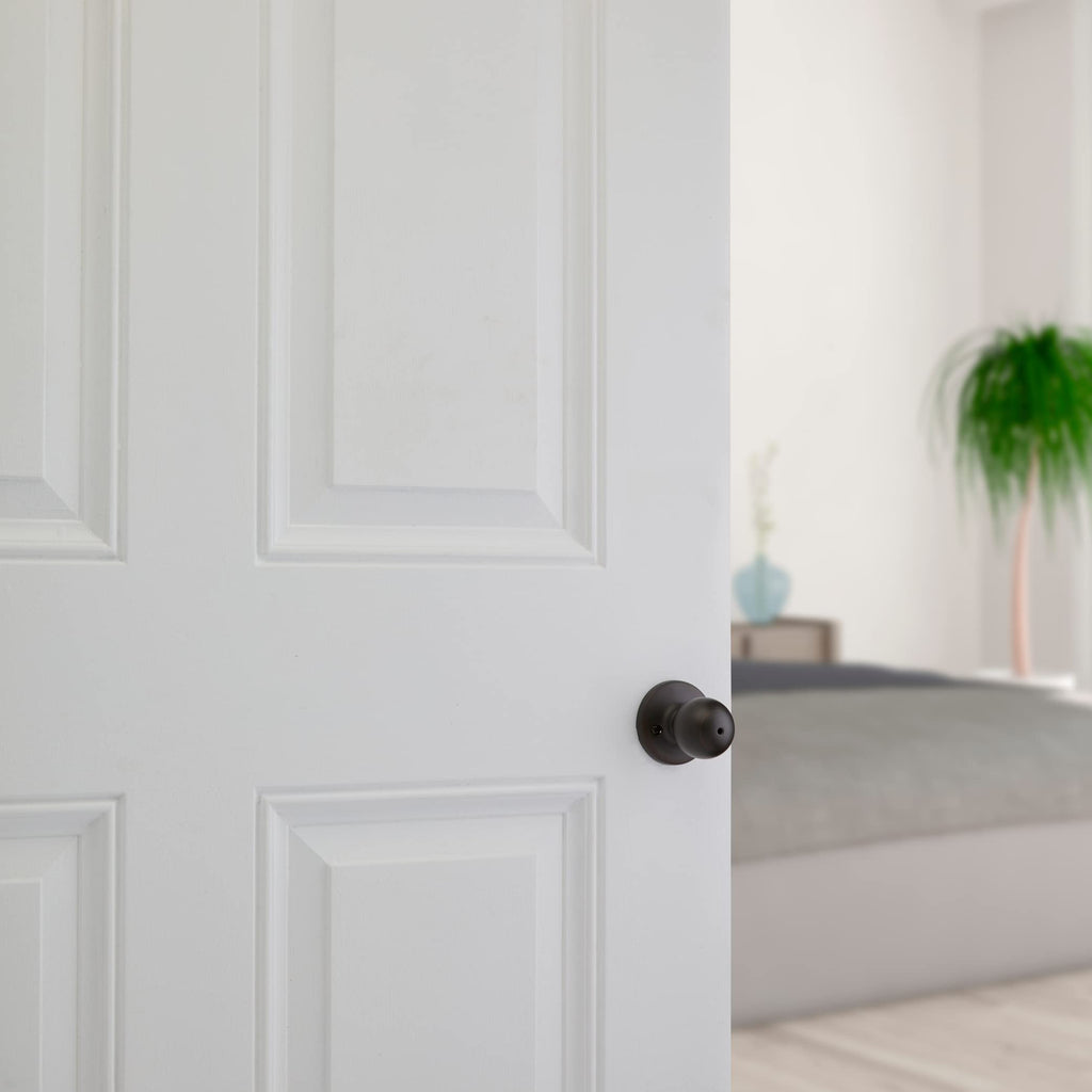 Kwikset Polo Dummy Door Knob, Single Sided Handle for Closets, French Double Doors, and Pantry, Matte Black Non-Turning Interior Push/Pull Door Knob, with Microban Protection