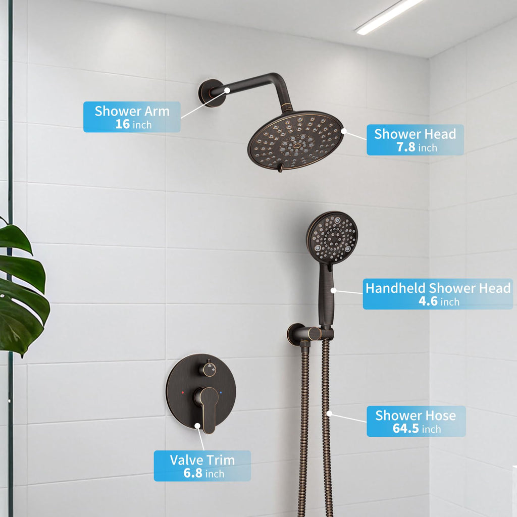 EMBATHER Shower Faucets Sets Complete, with 3 Setting High Pressure Shower Head Combo, Bathroom Wall Mounted Rainfall Shower System Fixtures with 8-Mode Handheld Spray, Brushed Nickel