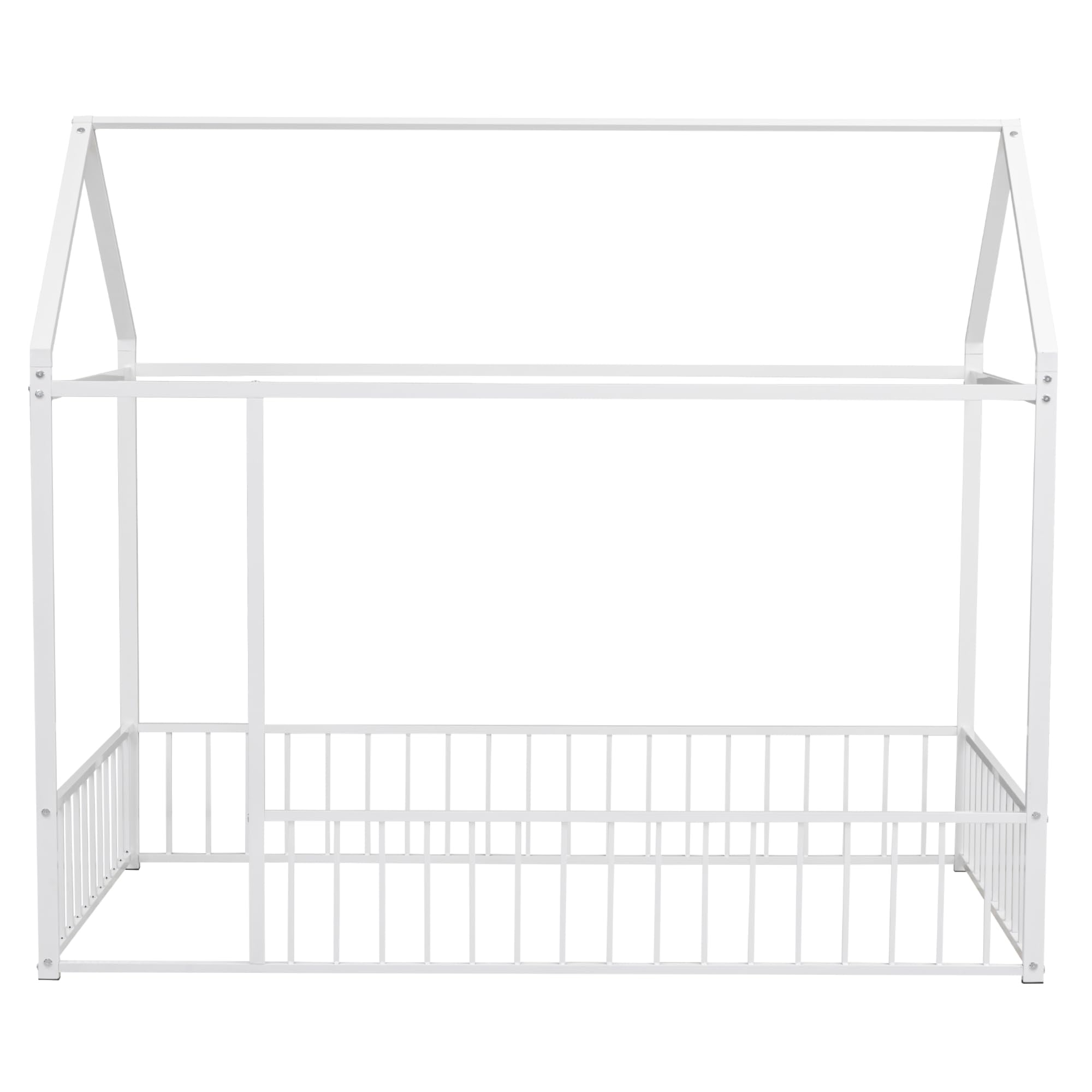 Bellemave Twin Size Montessori Floor Bed, Metal House Bed Framefor Kids, Montessori Floor Beds with Fence, Playhouse for Kids,Black