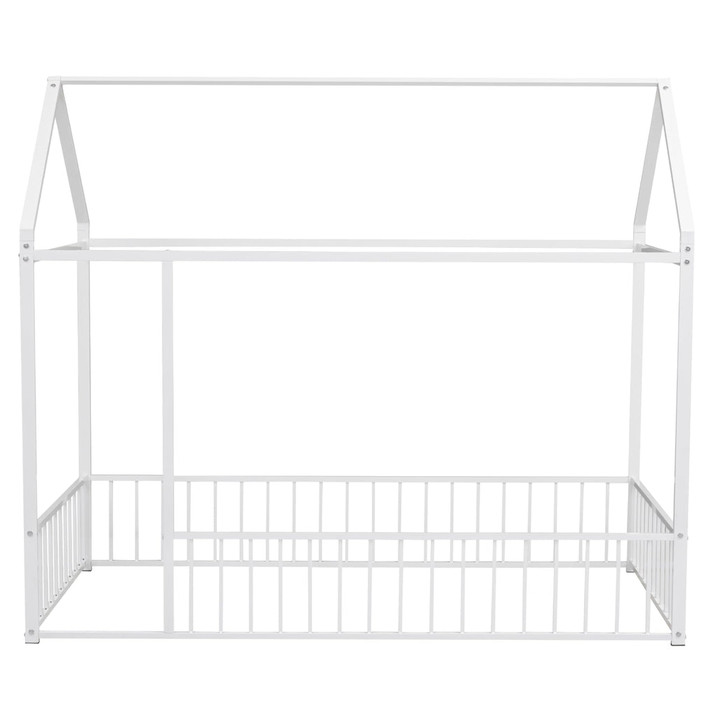 Bellemave Twin Size Montessori Floor Bed, Metal House Bed Framefor Kids, Montessori Floor Beds with Fence, Playhouse for Kids,Black