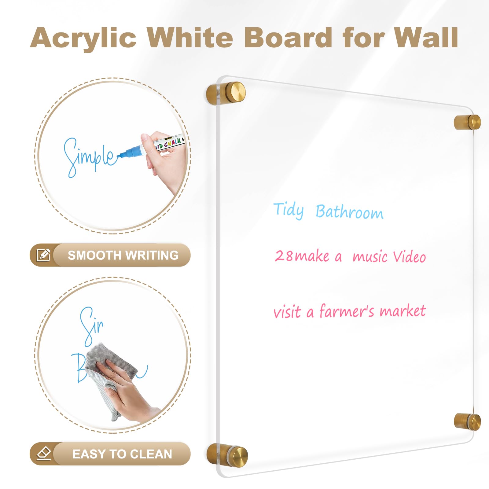 Acrylic Calendar for Wall Whiteboard, 12" x 12" Weekly Clear Dry Erase Board, Small Planning Board White Board for Wall, Home, Office, School