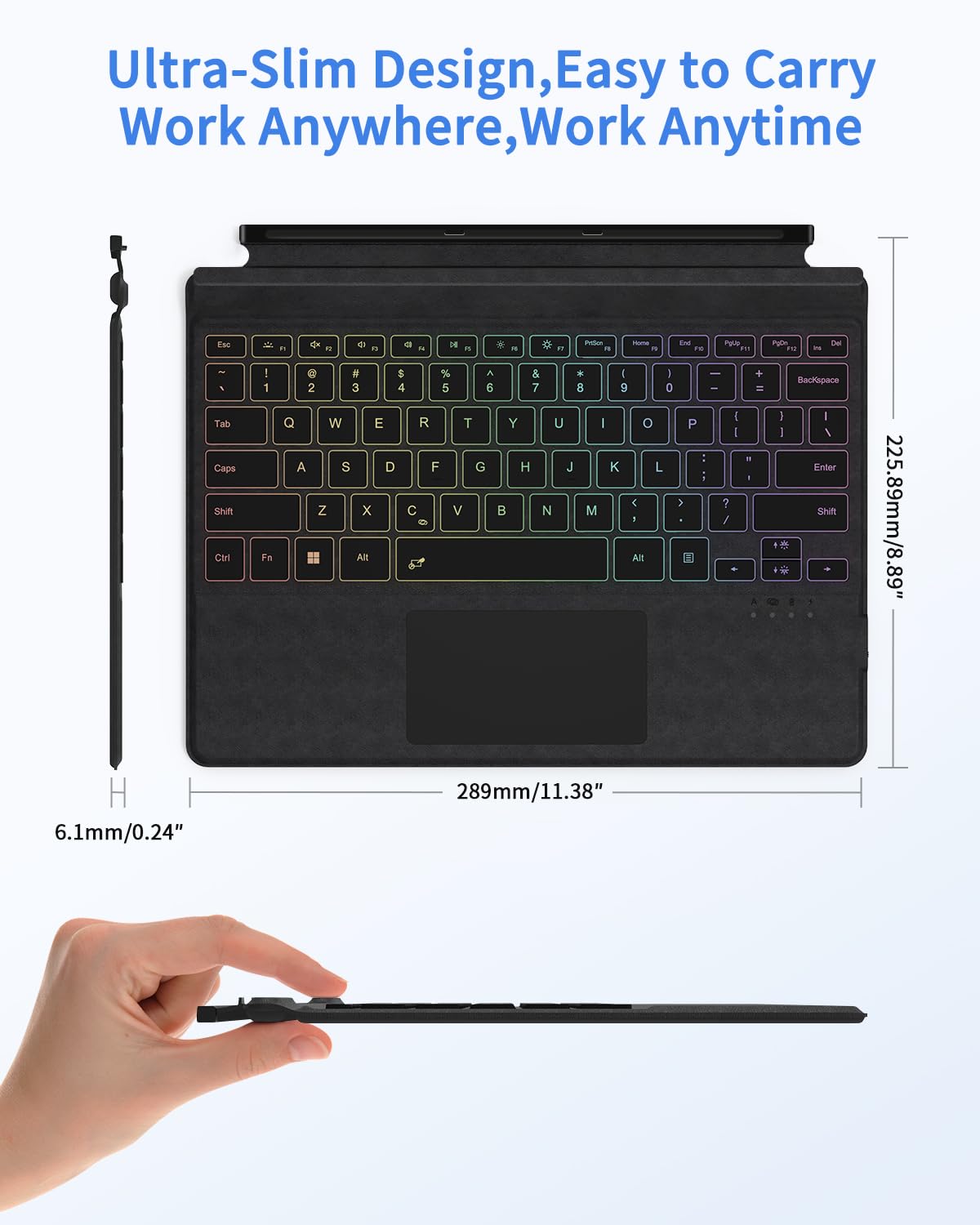 Surface Pro 12" Device Keyboard, 7 Color Backlits Bluetooth Wireless Magnetic Type-Cover for Microsoft Surface Pro 12 inch 2025, Smart Sleep/Wake Multi-Touch Trackpad, Ultra-Slim Type-C Rechargeable