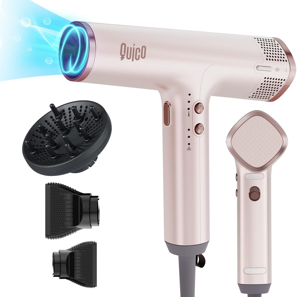 Quico Hair Blow Dryer, 1875W High-Speed BLDC 7X Faster 110000 RPM Quiet Hair Dryer with Diffuser, 2 Billion Negative Ionic Salon Dryer, Adjustable Temp & Speed, Hair Dryer for Women Home Travel Gift