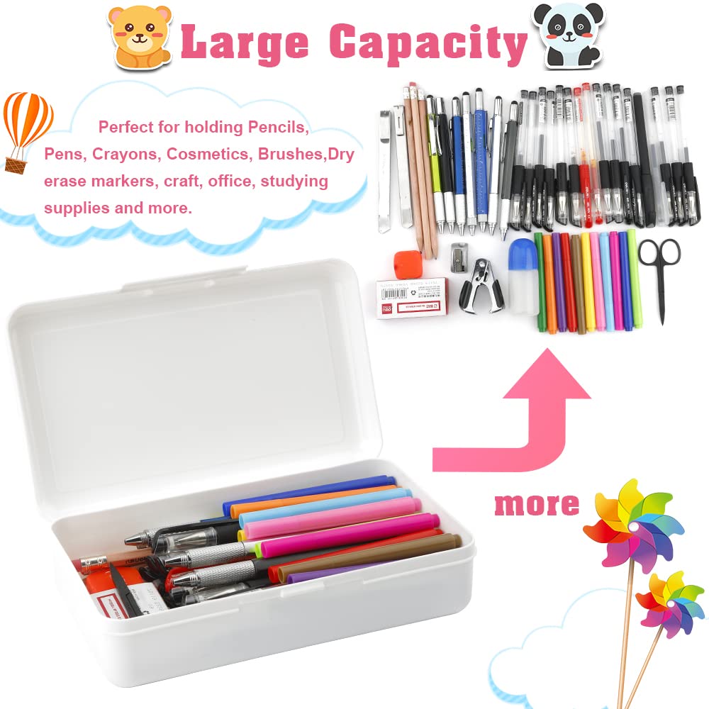 Pencil Case, Pencil Box, Clear Pencil Case, 3 Pack Plastic Pencil Case, Large Capacity Pencil Case, Crayon Box with Snap-tight Lid Stackable Design, Plastic Storage Box for School Office Supplies