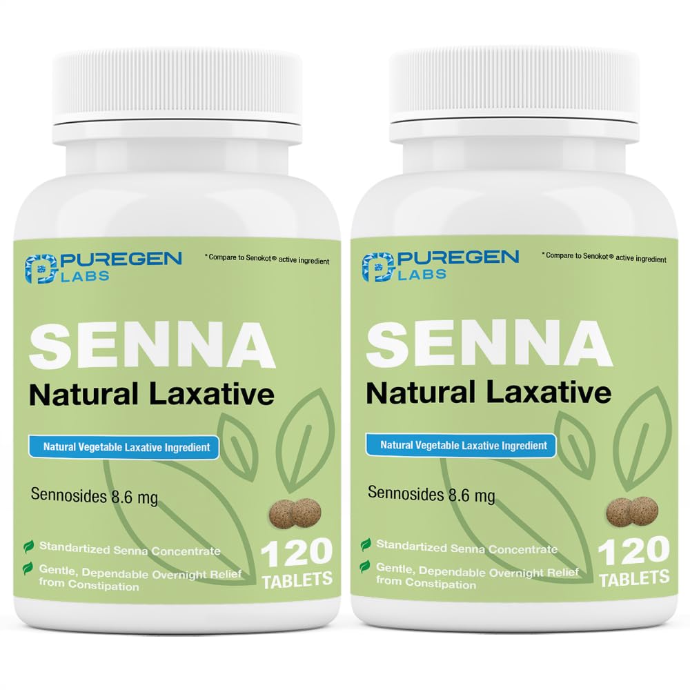Puregen Labs Senna 8.6 mg Tablets (120 Count) – Natural Sennosides Vegetable Laxative for Constipation, Bloating, Gas, Irregularity Relief