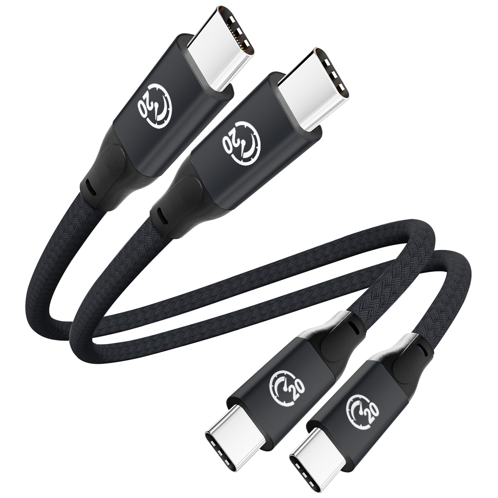 UseBean USB C to USB C Cable 100W 0.6FT(2 Pack), Short USB C 3.2 Gen 2X2 20Gbps 4K@60HZ Video Cable,Type C to C Charger Cord Fast Charge,for iPhone 15,MacBook, iPad Pro Air Mini,Galaxy S24/S23