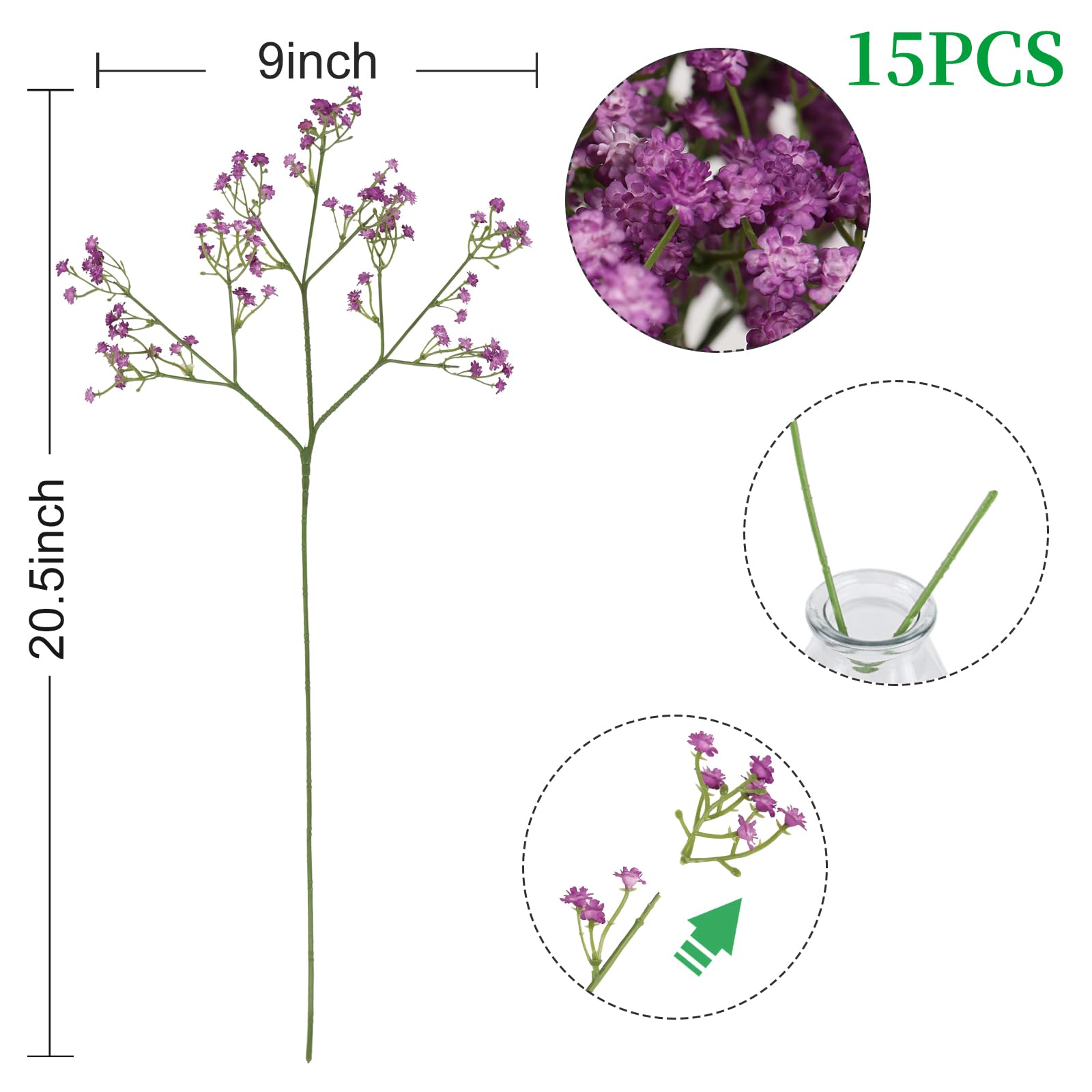 15 PCS Babys Breath Artificial Flowers Fake Babys Breath Flowers Artificial Bulk Blue Gypsophila Bouquets Real Touch Faux Flowers for Wedding Floral Arrangement Party Home Decoration