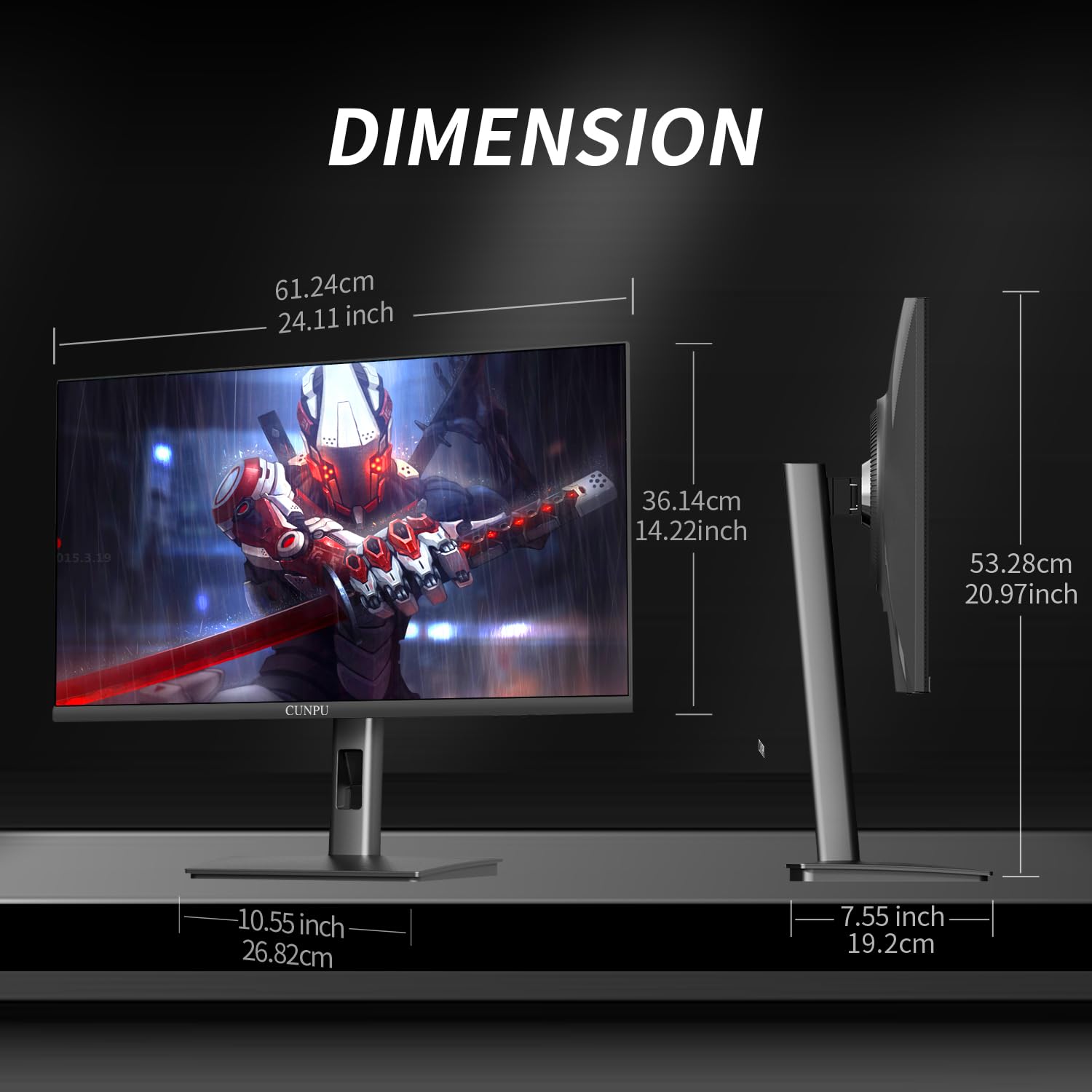 CUNPU 24 Inch 1080P 200Hz Gaming Monitor, FHD Fast IPS Panel, 124% sRGB 1ms HDR Zero-Frame Computer Monitor, Built-in Speaker, HDMI 2.1, DisplayPort 1.4, FreeSync & G-Sync, Tilt, VESA, Eye Care