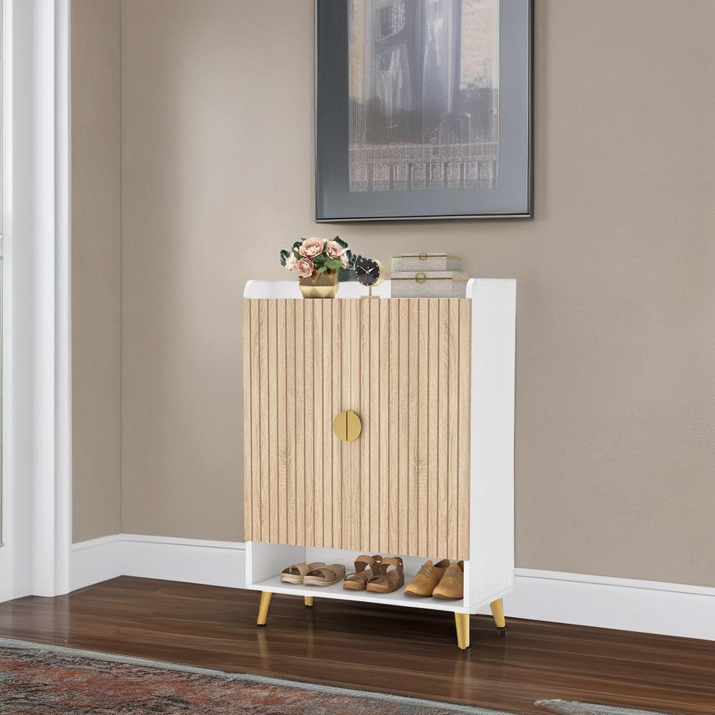 Tribesigns Shoe Cabinet with Doors, 7-Tier Shoe Storage Cabinet with Adjustable Shelves, Wooden Shoes Rack Shoe Storage Organizer for Entryway, Hallway, Closet, Living Room, Black