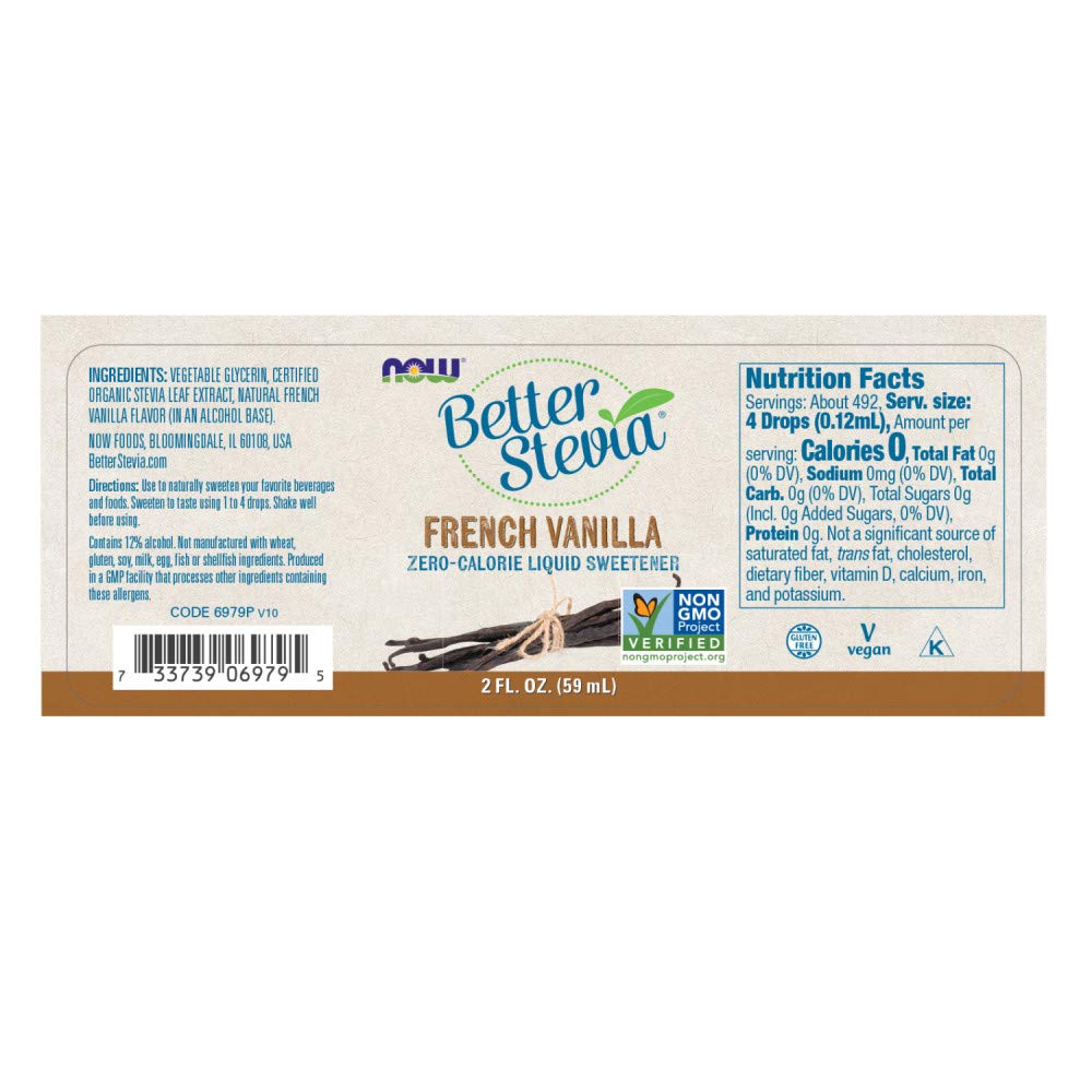 NOW Foods, Better Stevia, Liquid Zero-Calorie Sweetener, Cinnamon Vanilla Flavor, Certified Non-GMO, 2 Fl Oz