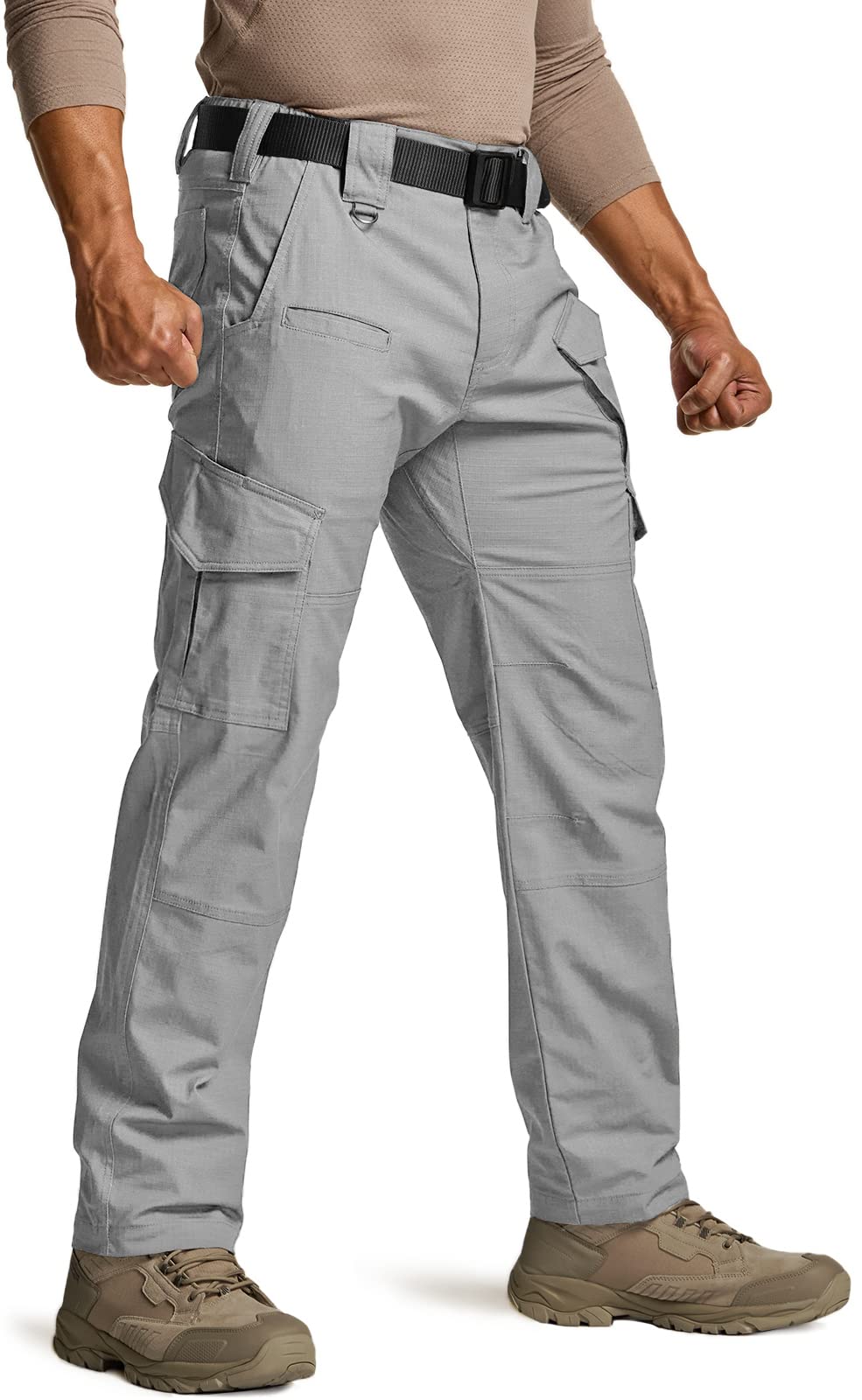 CQR Men's Flex Ripstop Tactical Pants, Water Resistant Stretch Cargo Pants, Lightweight EDC Hiking Work Pants