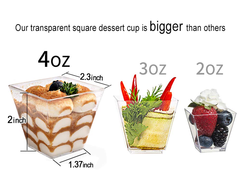 supernal 2oz Square Plastic Mini Dessert Cups with Gold Spoons,Parfait Appetizer Cup,100pcs Cups,100pcs Gold Spoons,Perfect for Birthday,Party,Wedding