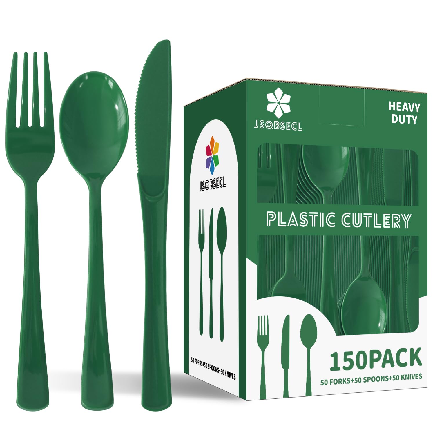 150 Pack Plastic Silverware,Disposable Cutlery Set Heavy Duty Utensil Sets 50 Forks 50 Knives 50 Spoons for Brithday, Wedding,Home School Party Picnics Restaurant Outdoor Events (Black)
