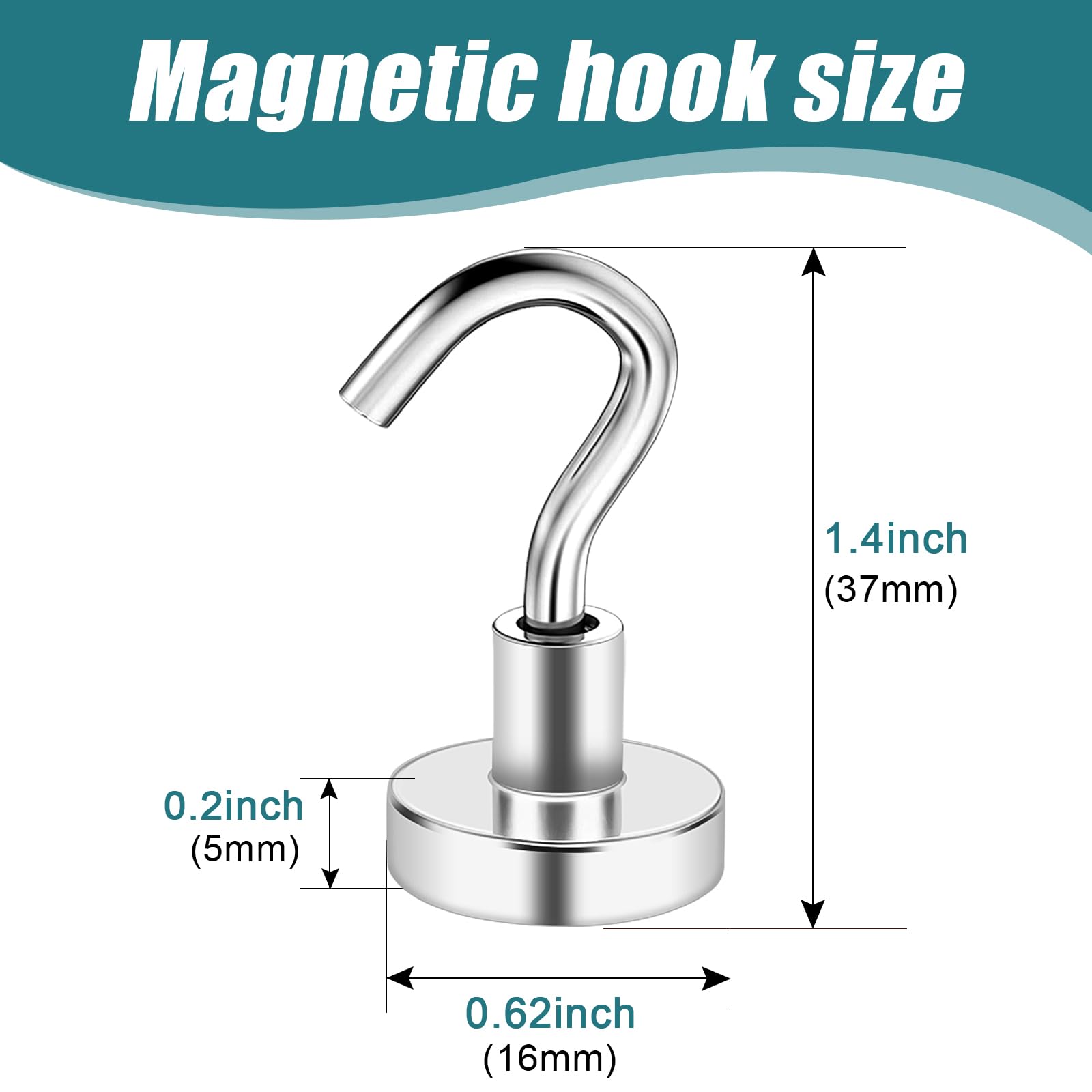 MAGXCENE 50 Pcs Magnetic Hooks Heavy Duty, 3 Different Size Strong Rare Earth Magnet Hooks for Hanging, Refrigerator, Neodymium Magnets with Hooks for Grill Kitchen Tool Storage