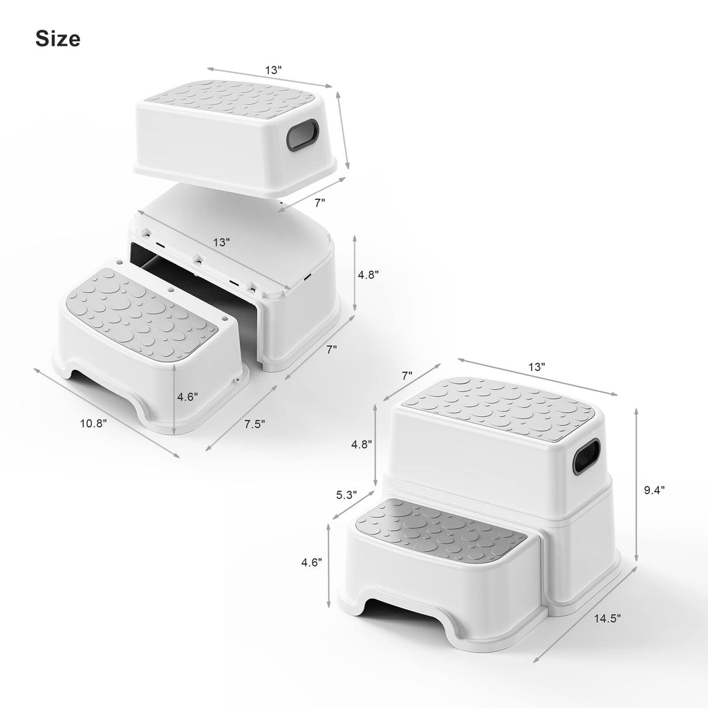 UNCLE WU Toddler Step Stool for Potty Training, Bathroom Sink & Toilet - 2 Step Kids Poop Stool, Non-Slip Step Stool with Handles, Dual Height Stepping Stool for Kitchen Counter (Include 2 Ducks)