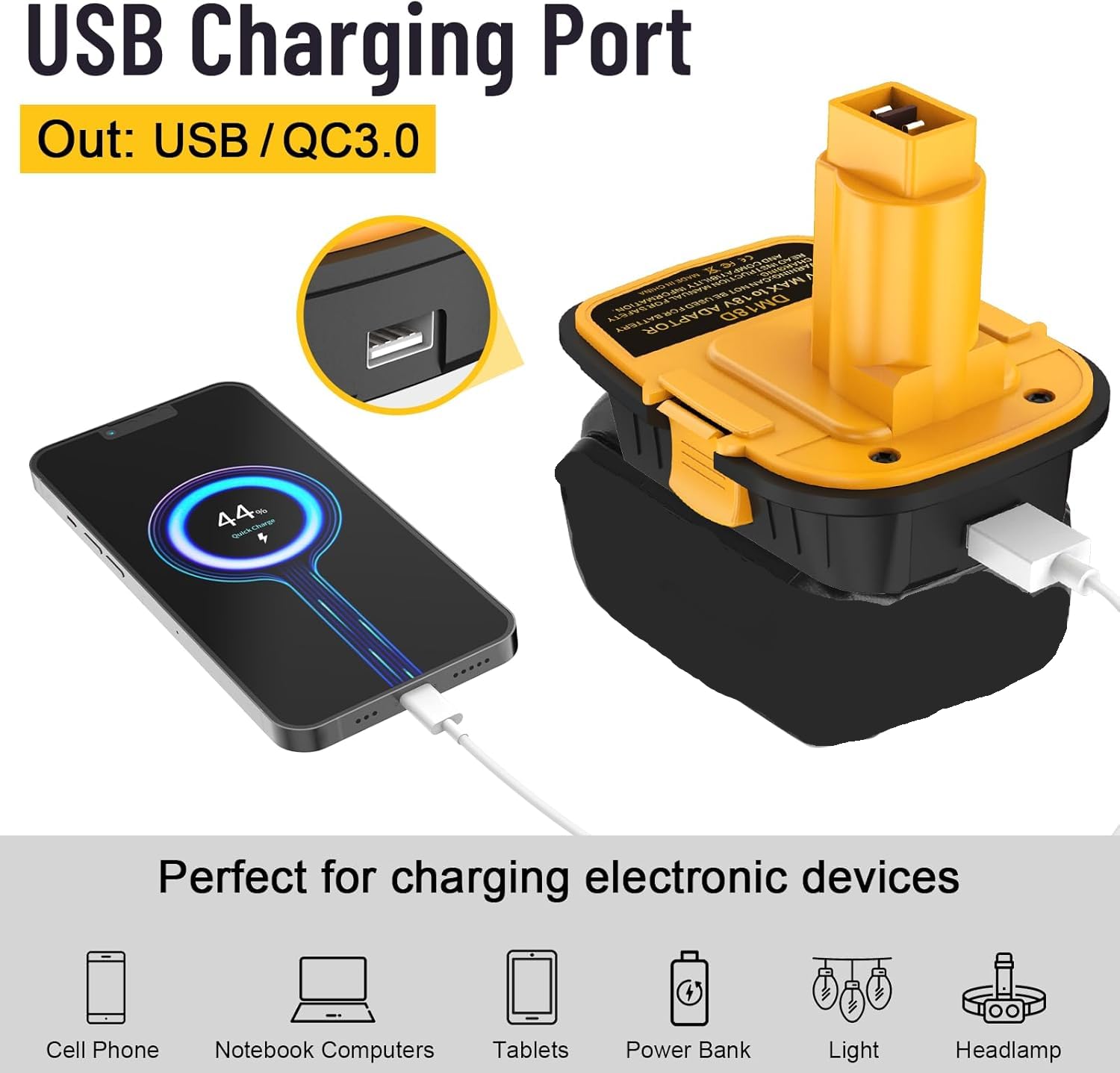 Azocek 1 Pack DM18D Battery Adapter Converter with USB Port for Dewalt 18V Tools, Converts for De-Walt 20V or Mil-wau-kee 18V Li-on to De-Walt 18-V Battery Adapter