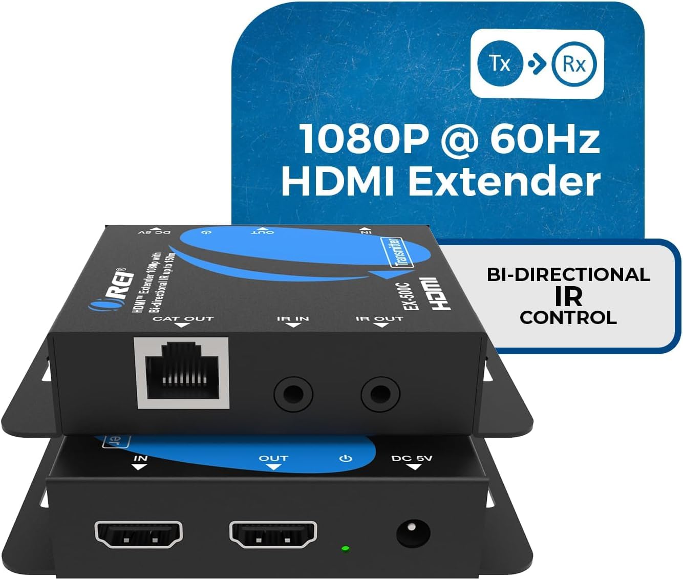 OREI HDMI Extender Over CAT6/CAT7 165ft, 1080p@60Hz HDMI Over Ethernet with Bi-Directional IR, HDMI Loop Out, PoC, Plug-and-Play for TV, Projector, Gaming & AV Setup (EX-165C)
