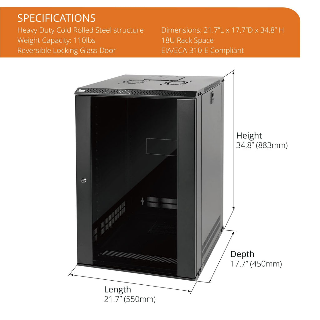 Tecmojo 15U Wall Mount Rack Network Cabinet for 19" IT Equipment,with Lockable Glass Door and Side Panels,Cooling Fan,17.7inch Depth,Black (15U)