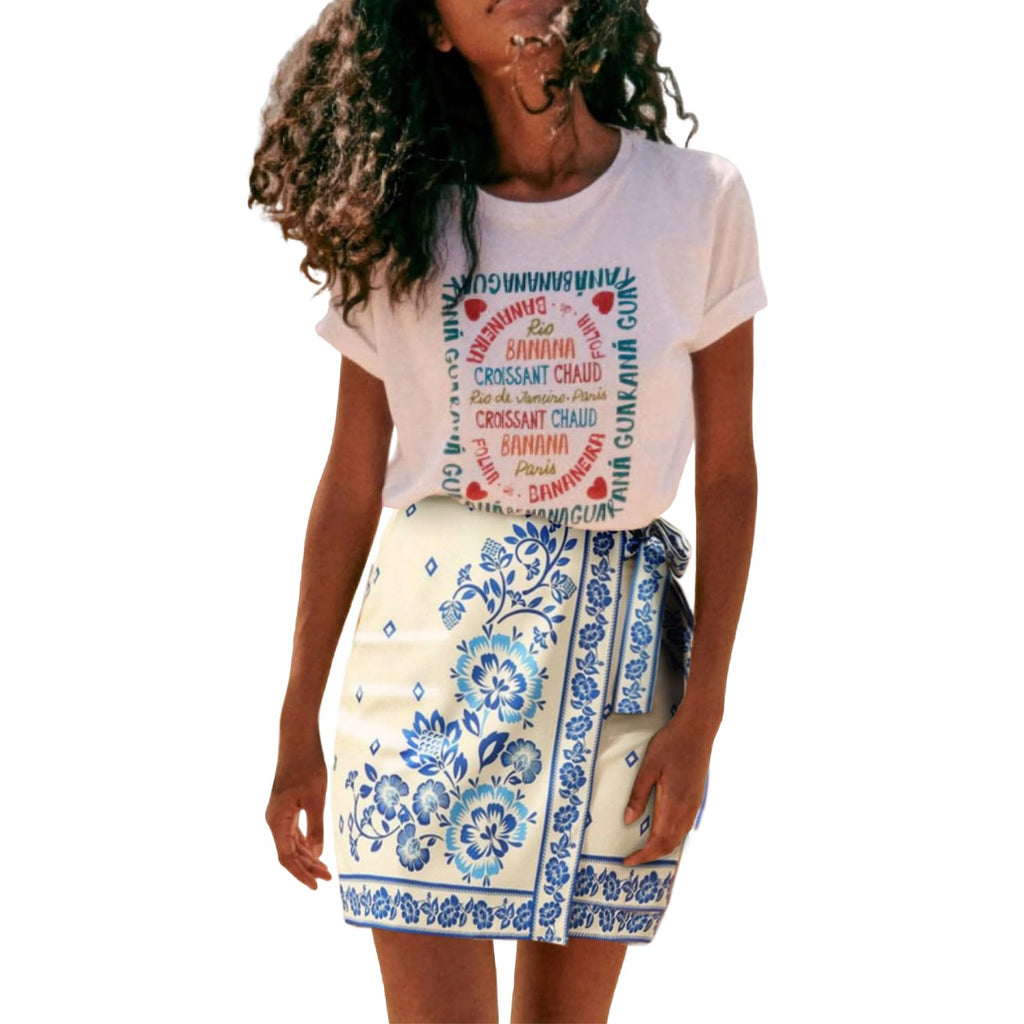 Womens Summer Floral Wrap Short Skirt Tie Side High Waist A Line Beach Vacation Boho Mini Skirt