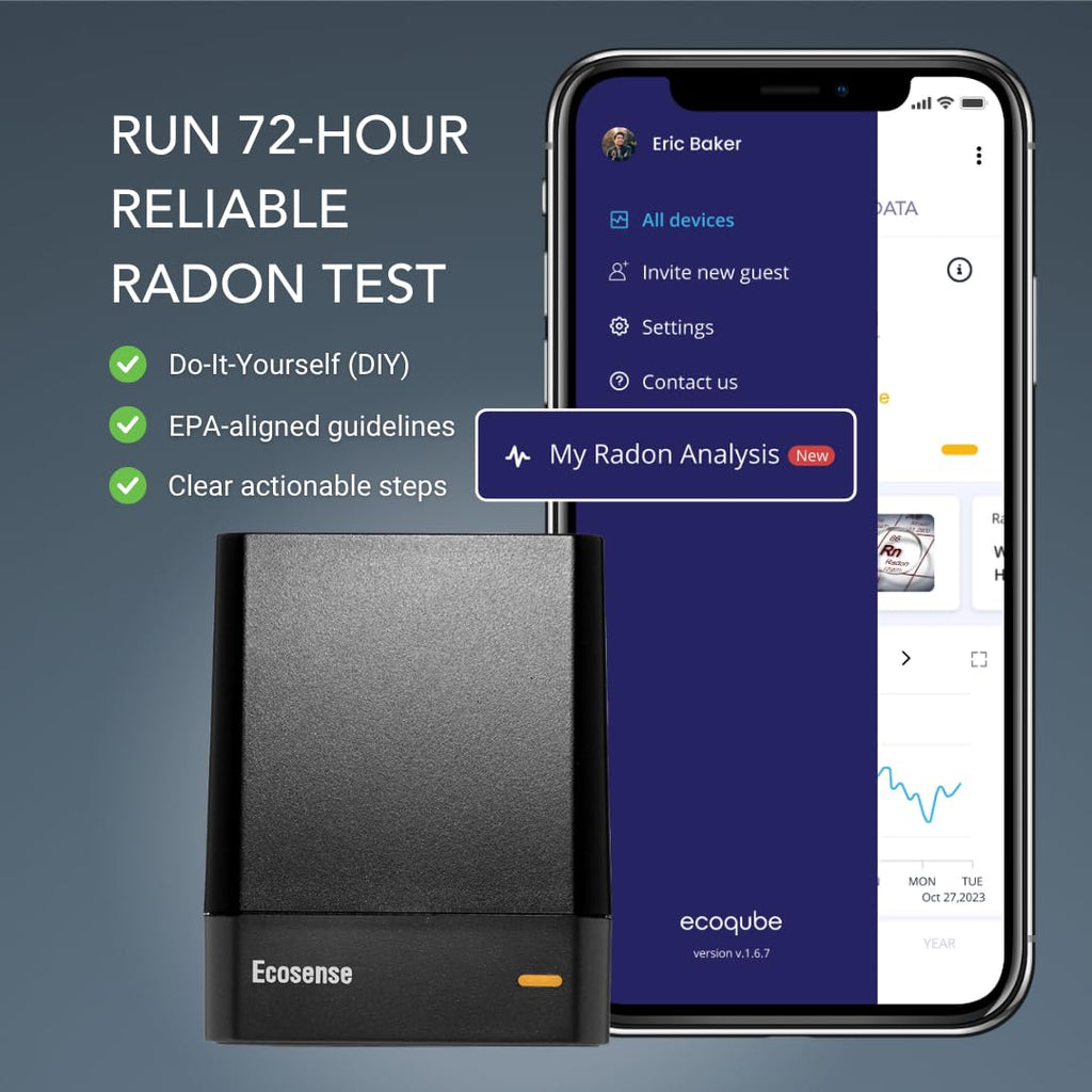 Ecosense EQ100 EcoQube, Digital Radon Detector, Fast Capture of Fluctuating Levels, Short & Long-Term Continuous Monitoring with Trend Charts, Remote Data Access, Only Support 2.4 GHz Networks