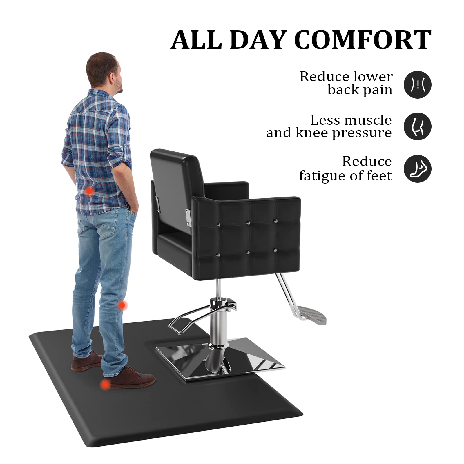 OmySalon 3' x 4' Barber Floor Mat Anti Fatigue for Stylist Standing, 1/2'' Thick Comfort Matt Square Base for Salon Styling Chair, Hair Cutting Hairdressing Beauty Equipment
