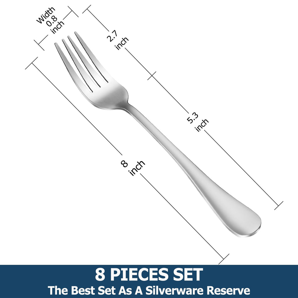 8 Pieces Dinner Forks Set, Food-Grade Stainless Steel Forks, Silverware Forks for Home, Kitchen or Restaurant, Mirror Polished, Dishwasher Safe - 8 Inch