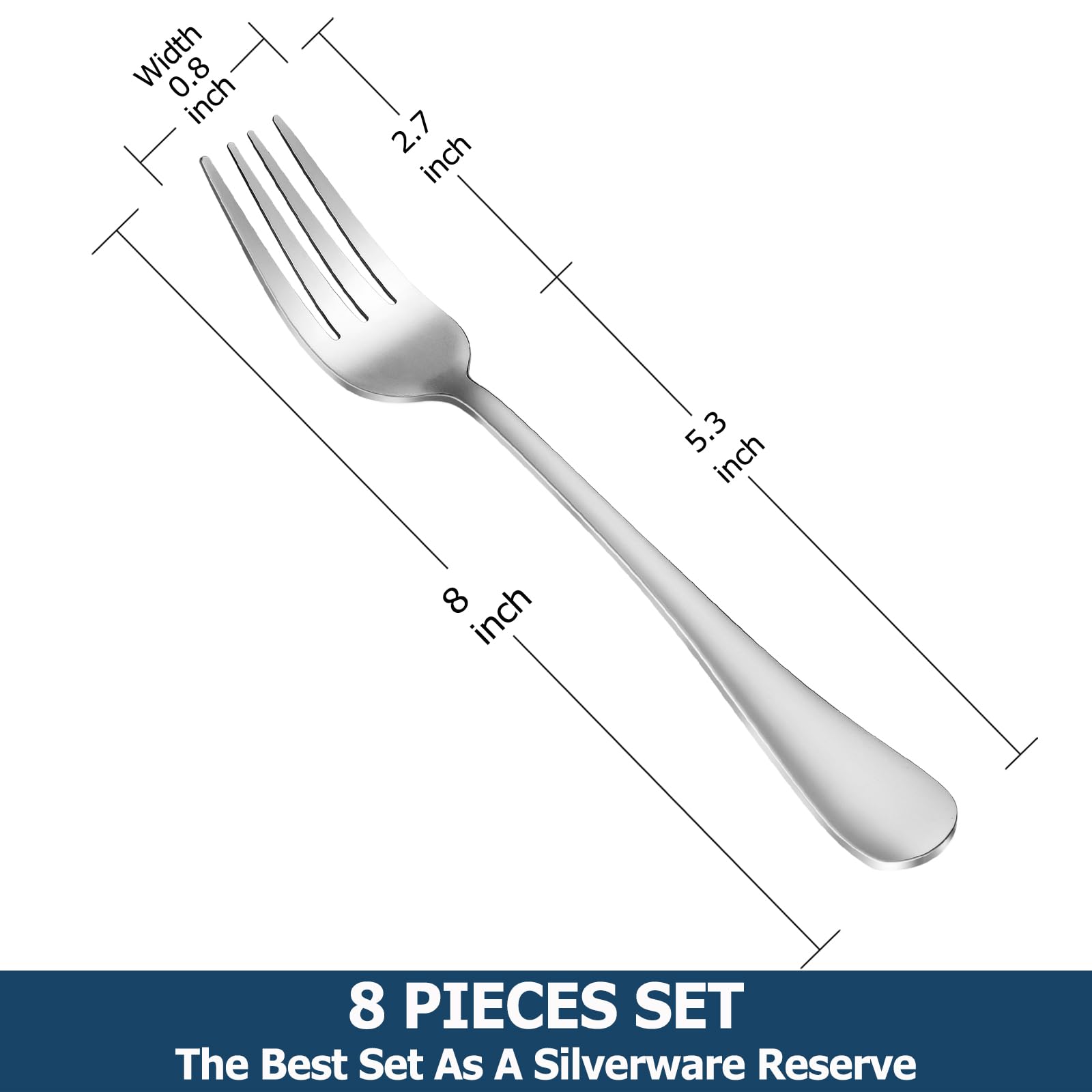8 Pieces Dinner Forks Set, Food-Grade Stainless Steel Forks, Silverware Forks for Home, Kitchen or Restaurant, Mirror Polished, Dishwasher Safe - 8 Inch