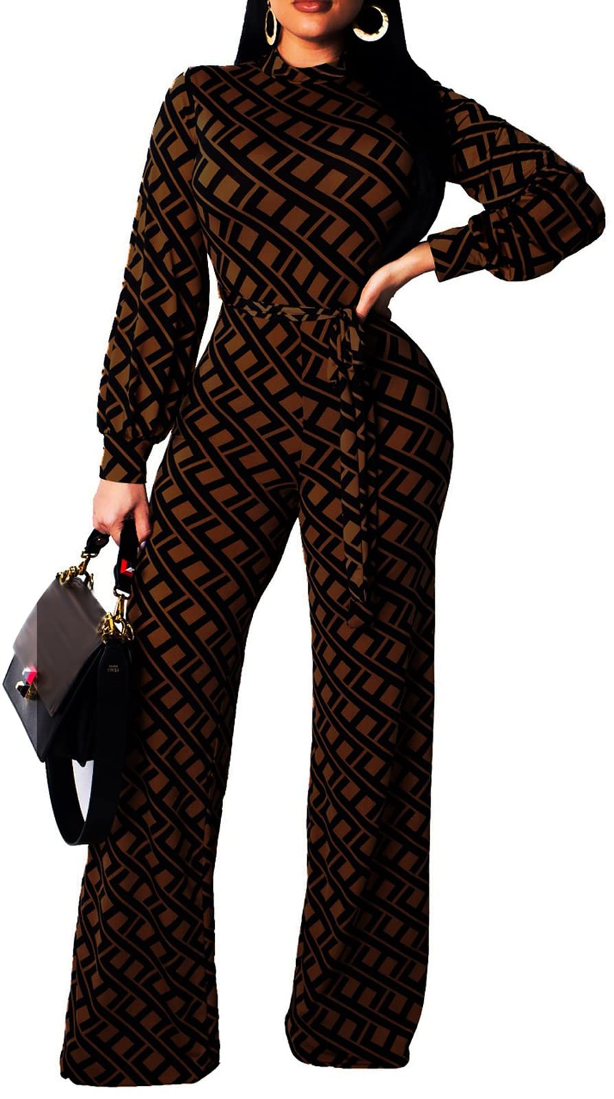 Jumpsuit for Women Sexy Elegant Long Straight Pants Cocktail Printing Jumpsuits Party Club with Zipper