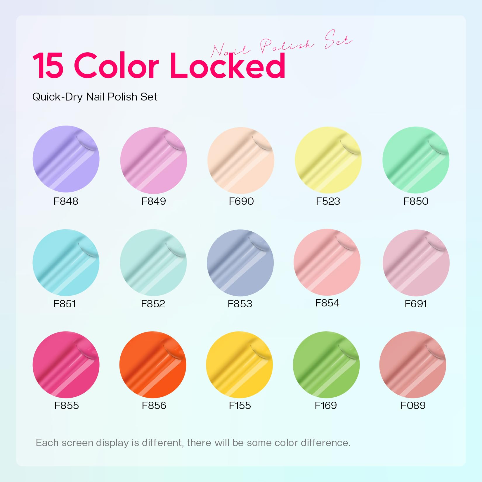 Morovan 15 Bright Color 0.27oz Air Quick Dry Long Lasting Nail Polish Gift Set for Women