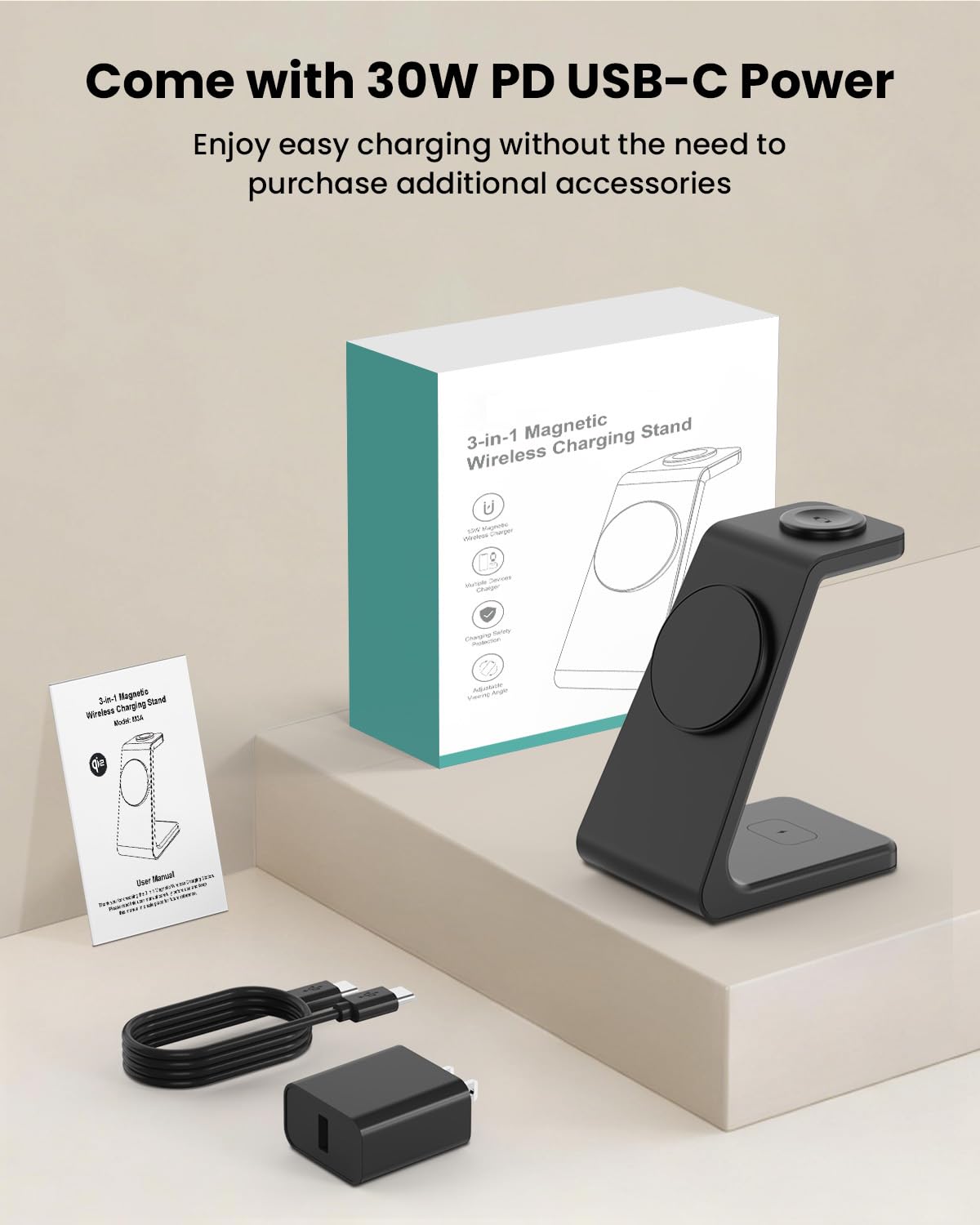 GEEKERA 3 in 1 Wireless Charging Station, Foldable Wireless Charger Stand for Multiple Apple Devices for iPhone 17 16-8, Apple Watch Ultra//11/10/9/SE/8/7/6/5, AirPods Pro/4/3/2